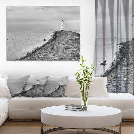 Lighthouse Windmill Stawa Mlyny in Grey - Seashore Canvas Wall Artwork