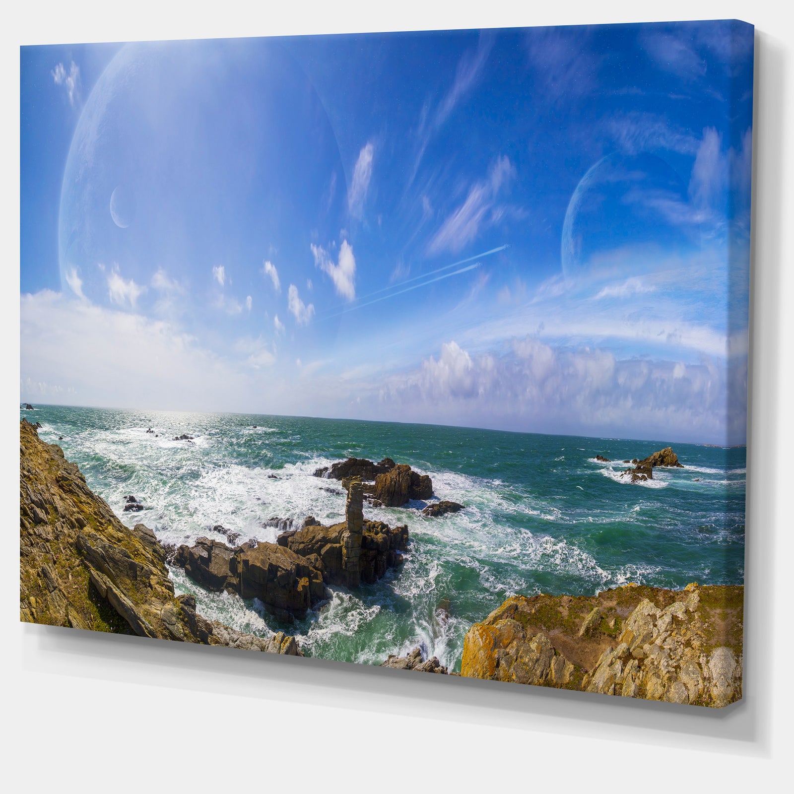 Distant Planet System from Cliffs - Large Seashore Canvas Print