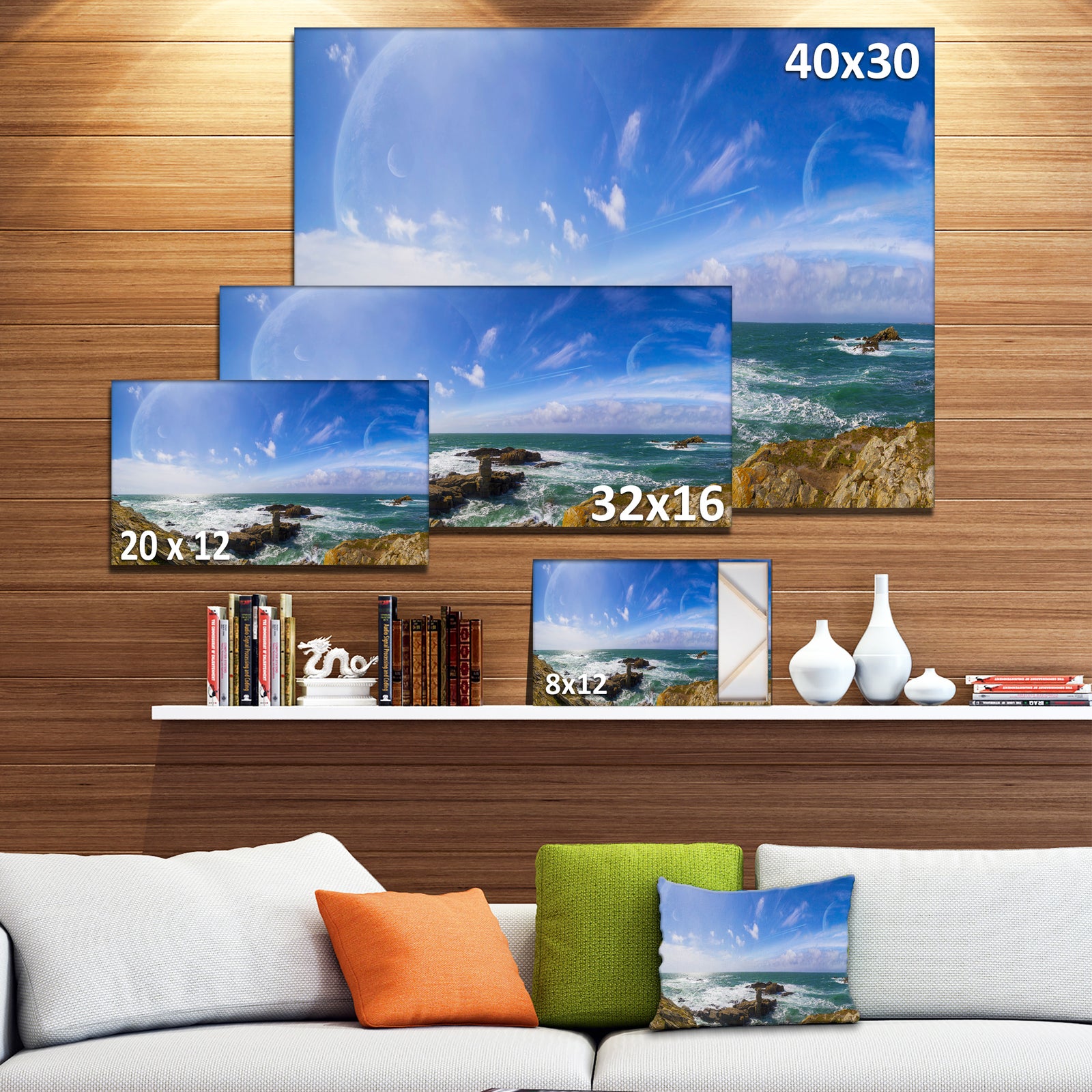 Distant Planet System from Cliffs - Large Seashore Canvas Print