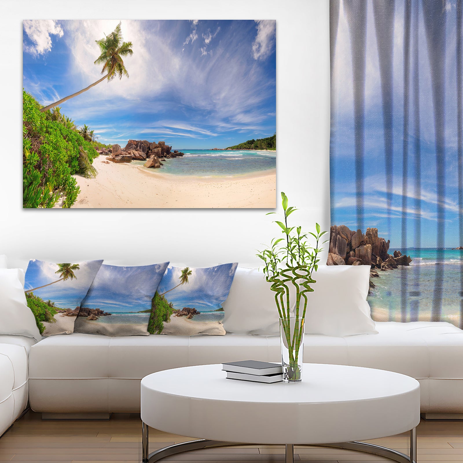 Beautiful Beach at La Digue Seychelles - Large Seashore Canvas Print
