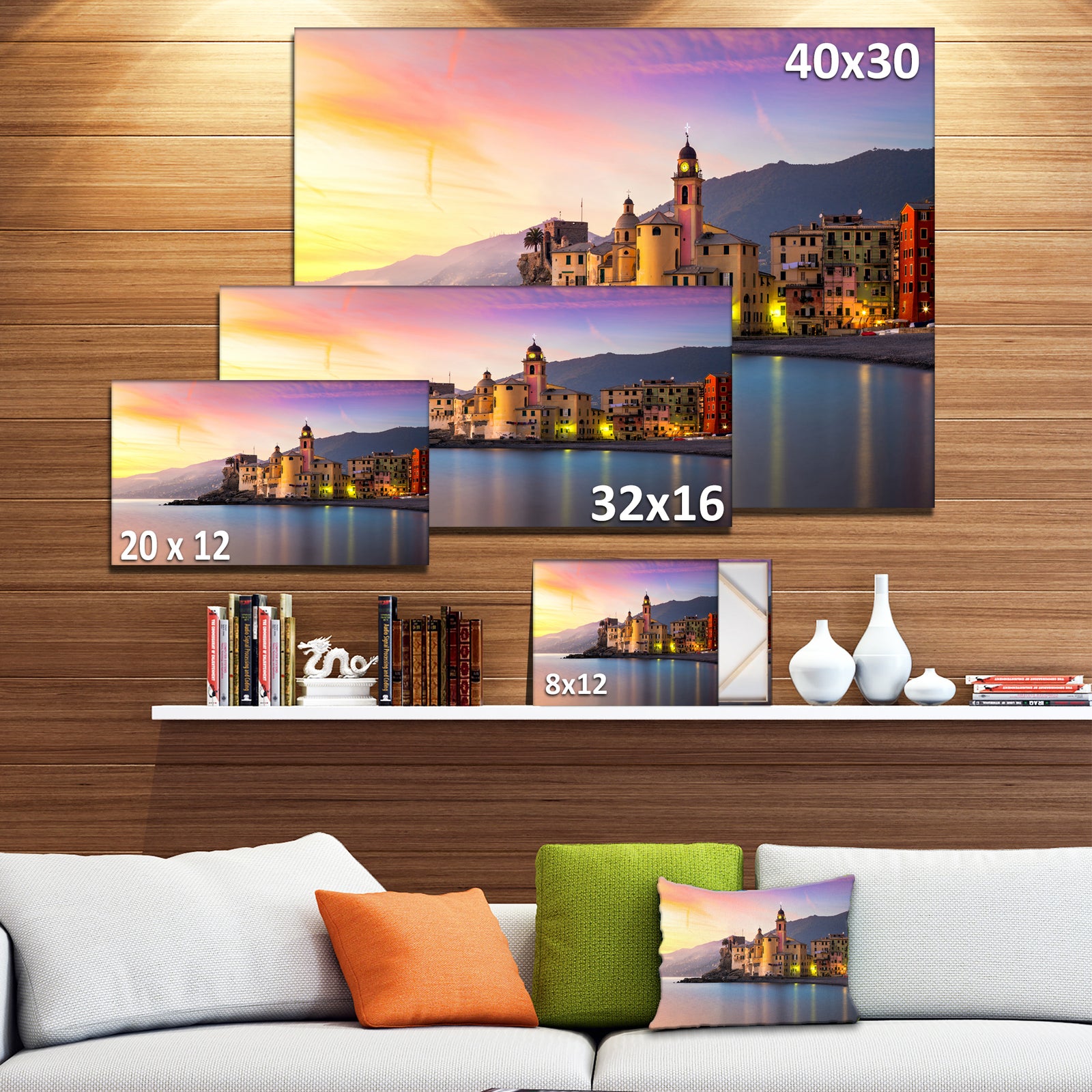 Old Mediterranean Town at Sunrise - Large Seashore Canvas Print