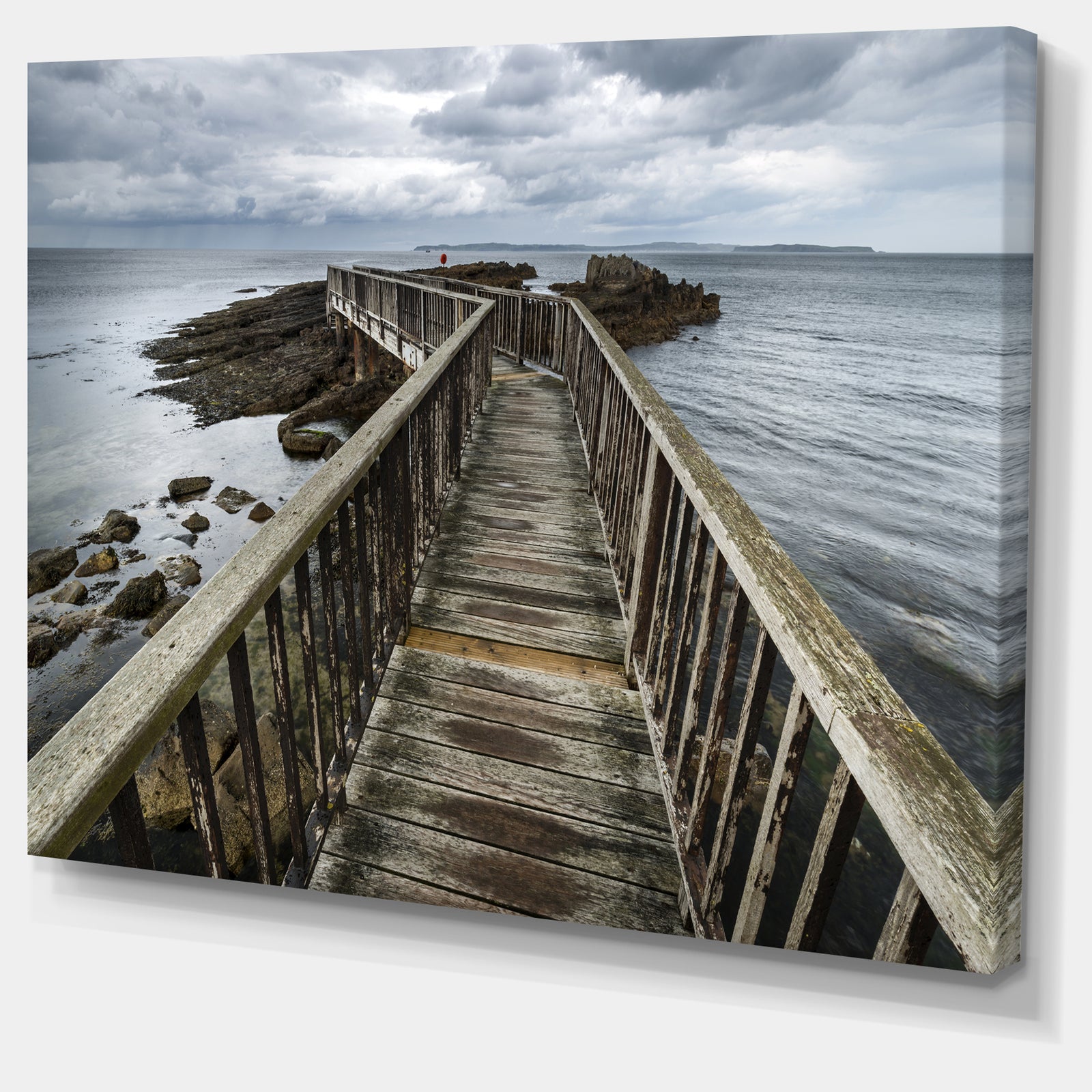 Wooden Pier on North Irish Coastline - Sea Bridge Canvas Wall Artwork