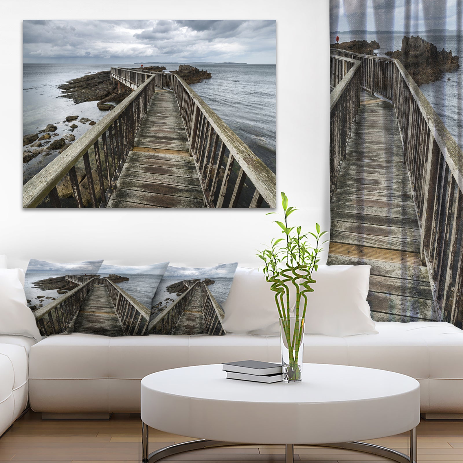 Wooden Pier on North Irish Coastline - Sea Bridge Canvas Wall Artwork