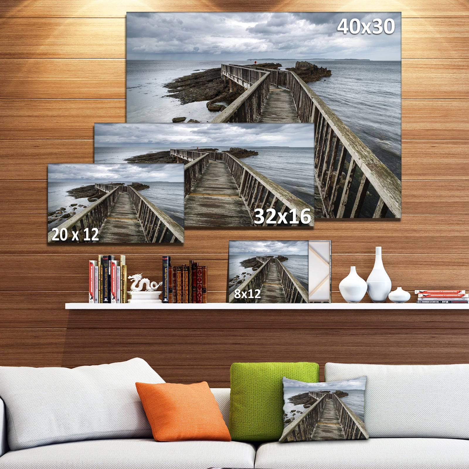 Wooden Pier on North Irish Coastline - Sea Bridge Canvas Wall Artwork