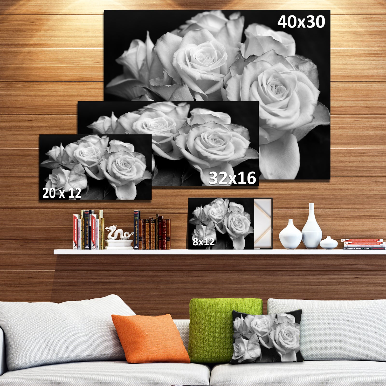 Bunch of Roses Black and White - Floral Canvas Art Print