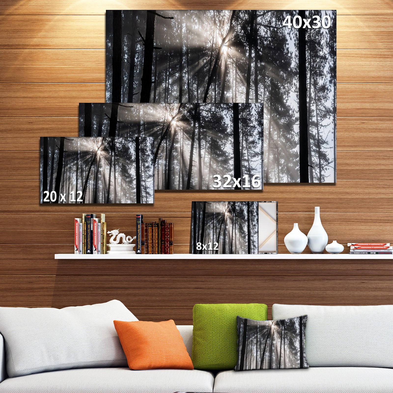 Sunbeams through Black White Forest - Forest Canvas Wall Art Print