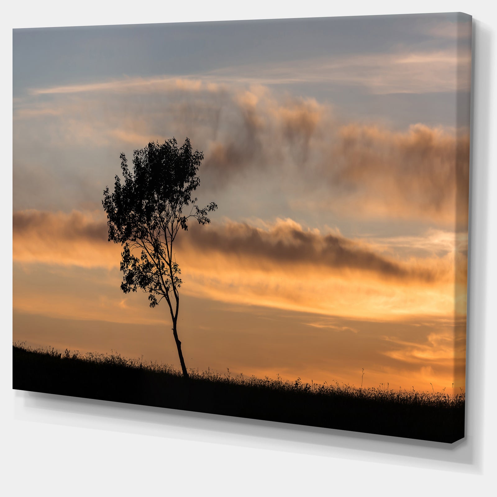 Lonely Tree Silhouette Leftwards - Landscape Art Print Canvas