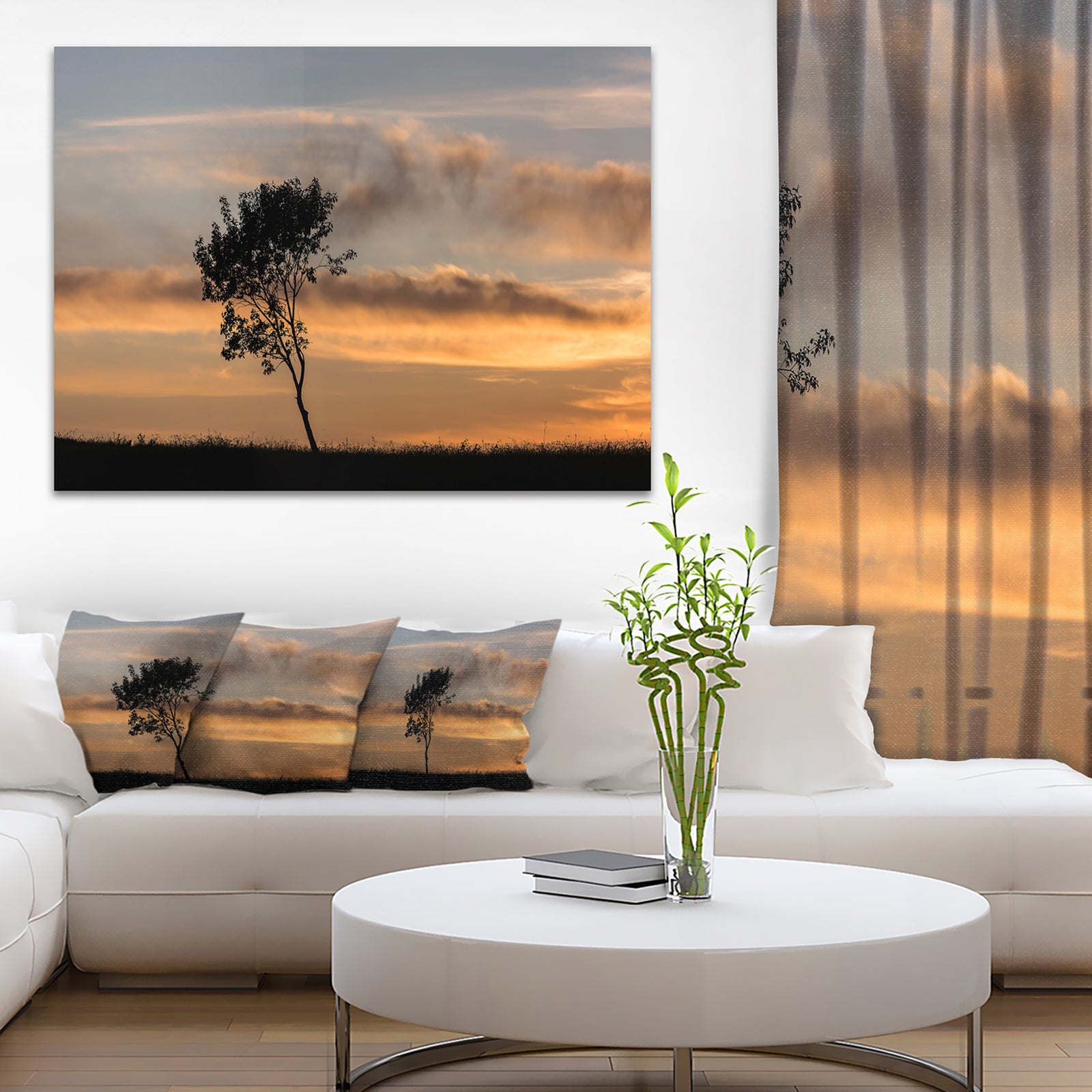 Lonely Tree Silhouette Leftwards - Landscape Art Print Canvas