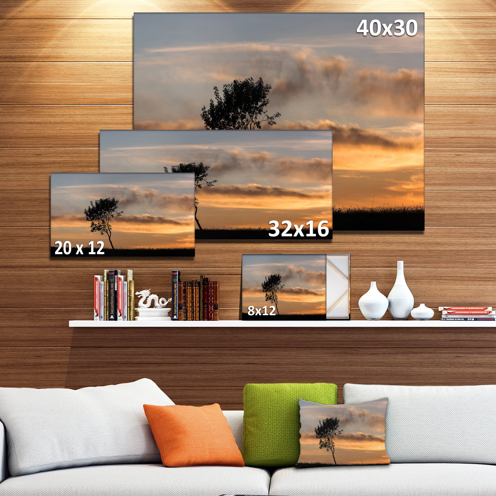 Lonely Tree Silhouette Leftwards - Landscape Art Print Canvas