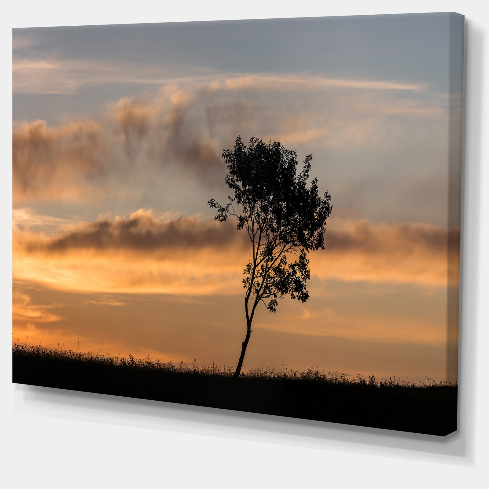 Lonely Tree Silhouette Rightwards - Landscape Art Print Canvas