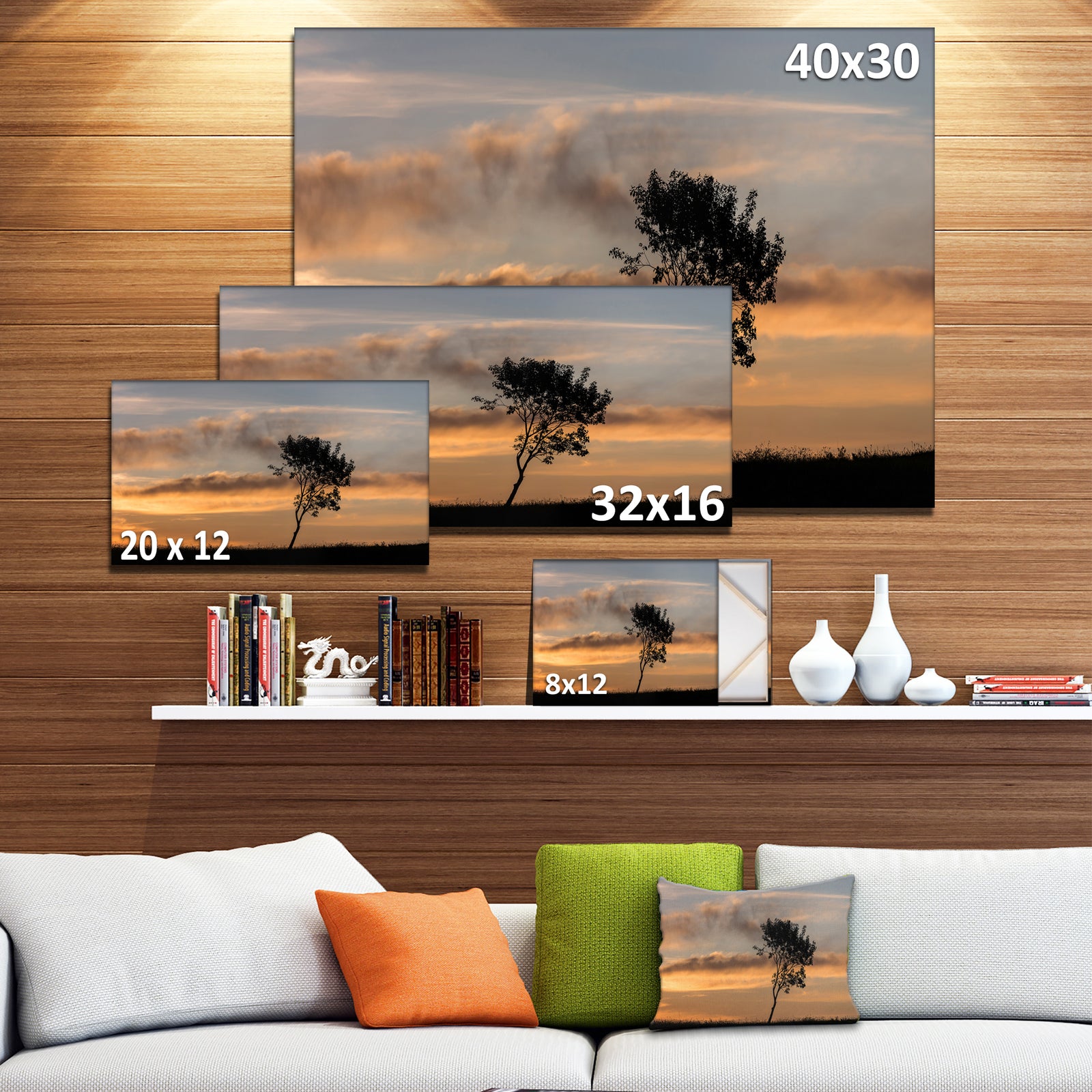 Lonely Tree Silhouette Rightwards - Landscape Art Print Canvas