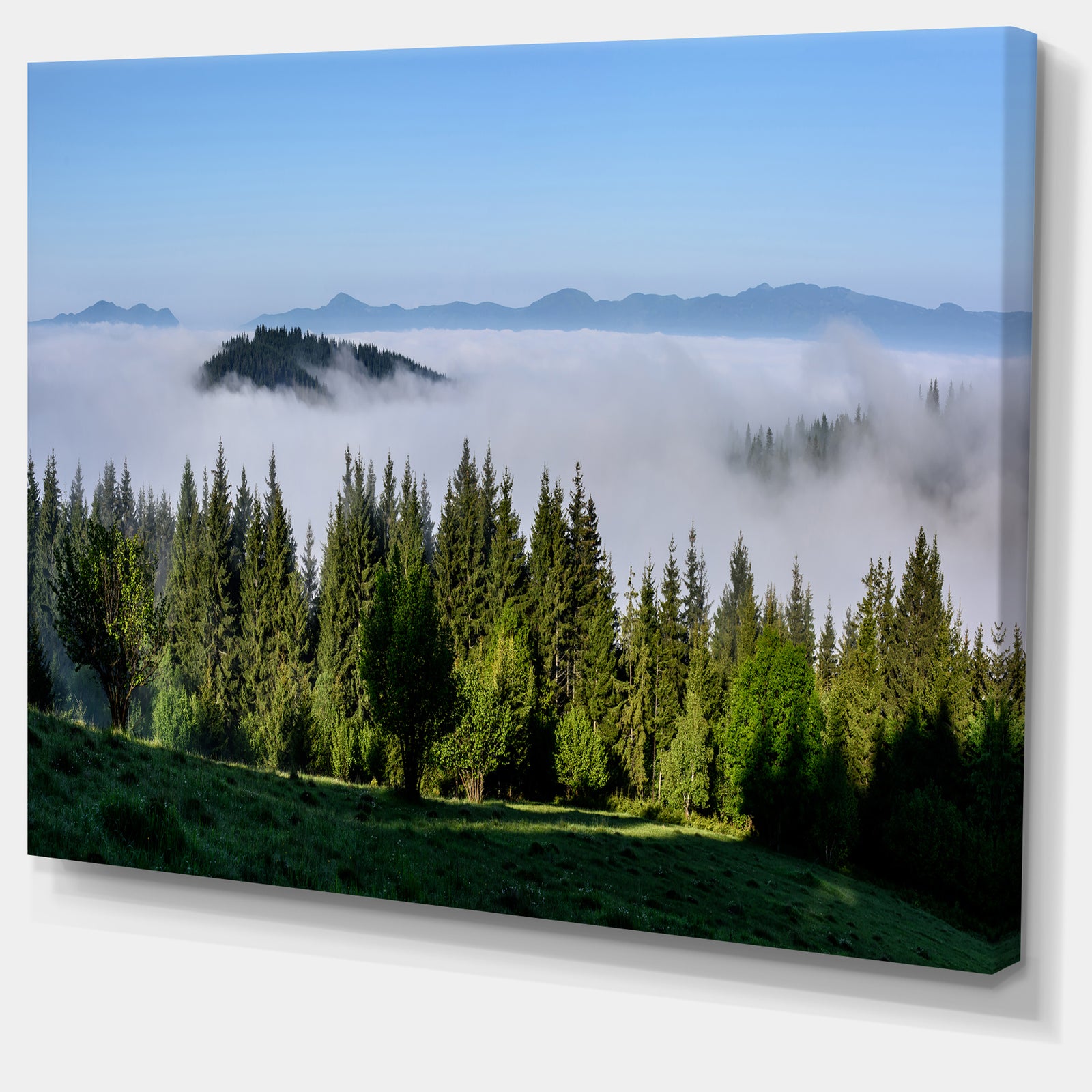 Green Trees and Fog Over Mountains - Landscape Art Print Canvas