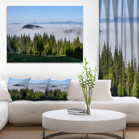 Green Trees and Fog Over Mountains - Landscape Art Print Canvas