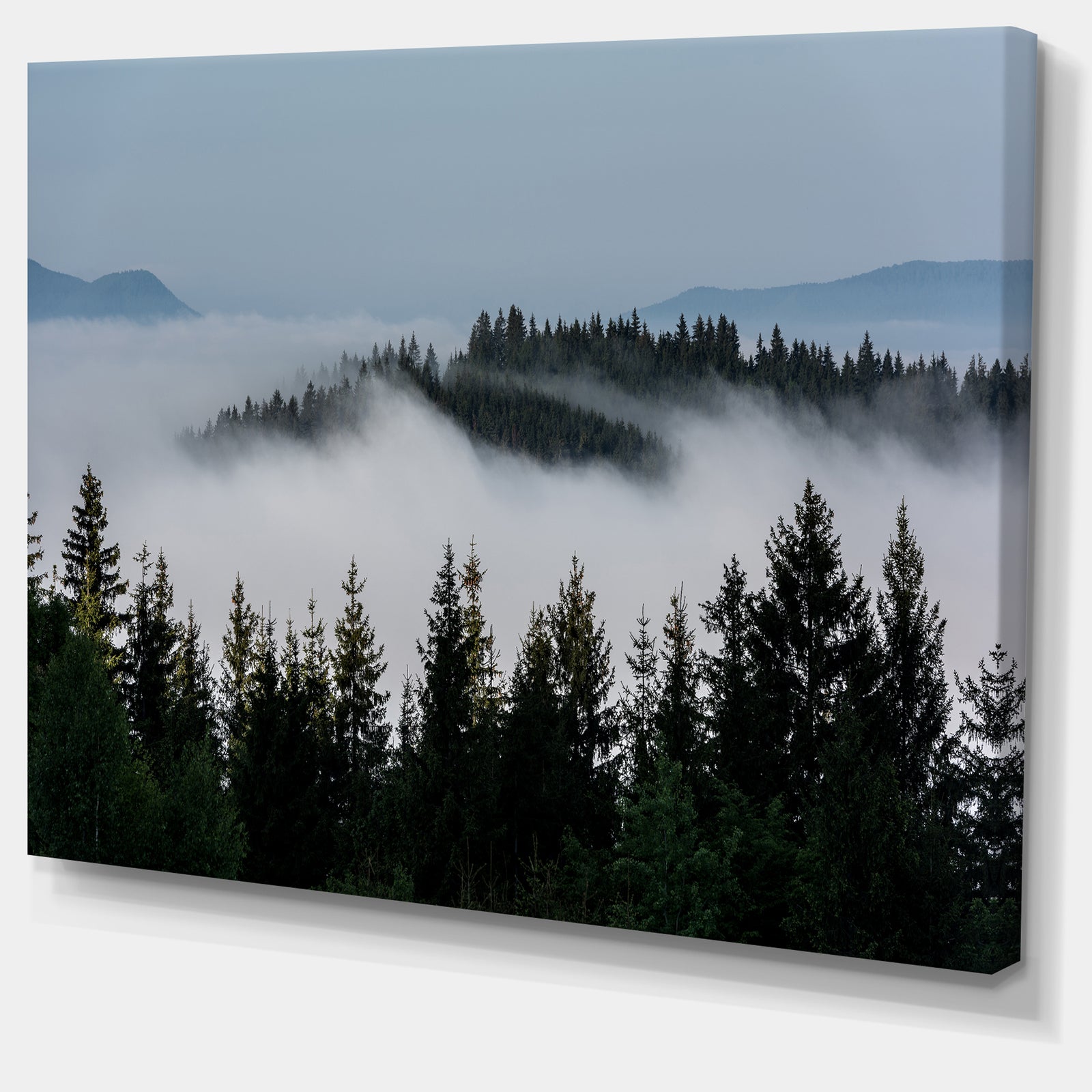 Dark Trees and Fog Over Mountains - Landscape Art Print Canvas