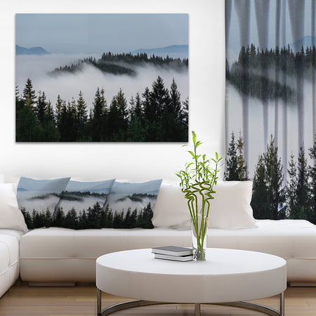 Dark Trees and Fog Over Mountains - Landscape Art Print Canvas