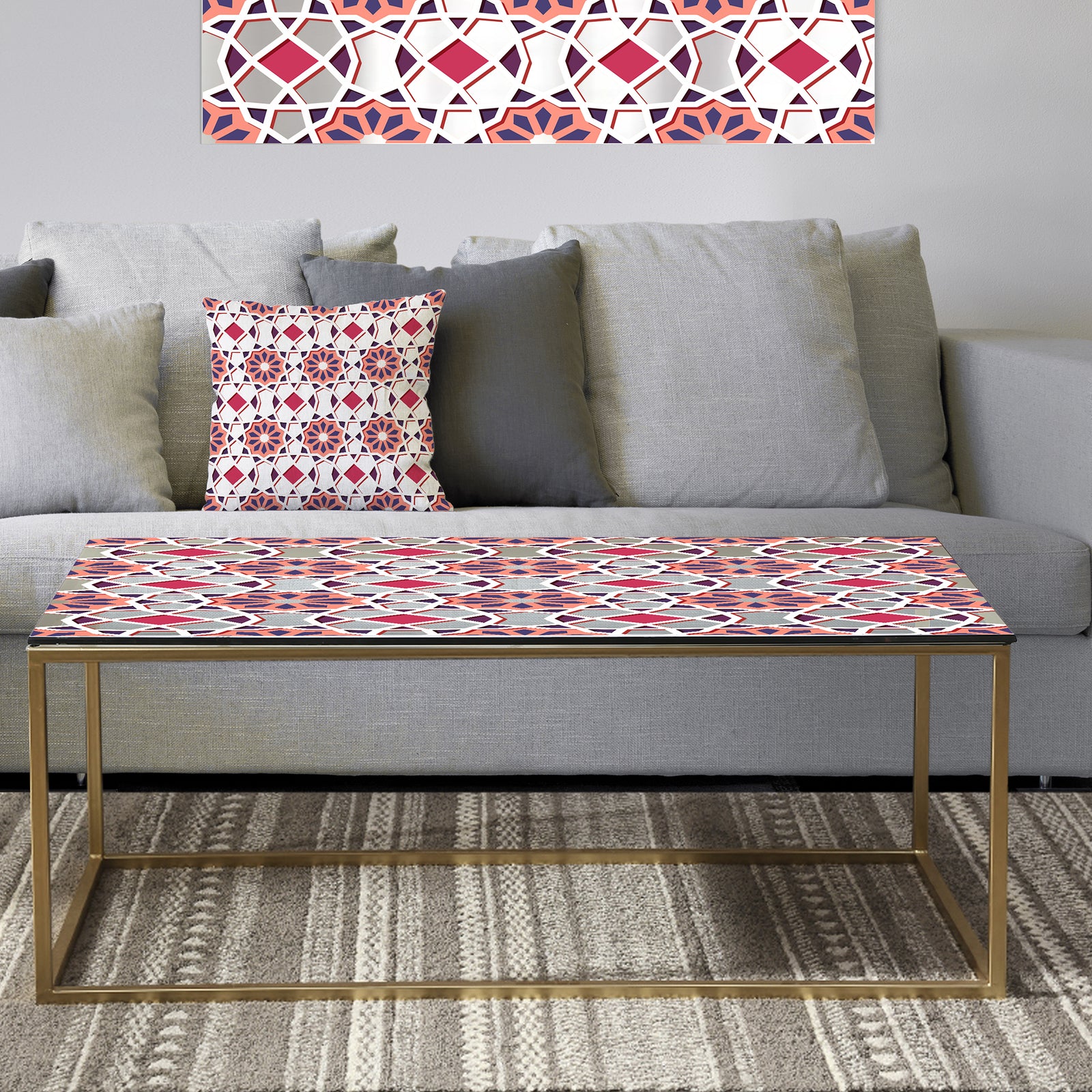 Pink Geometric Flower - Metal Modern Coffee Table