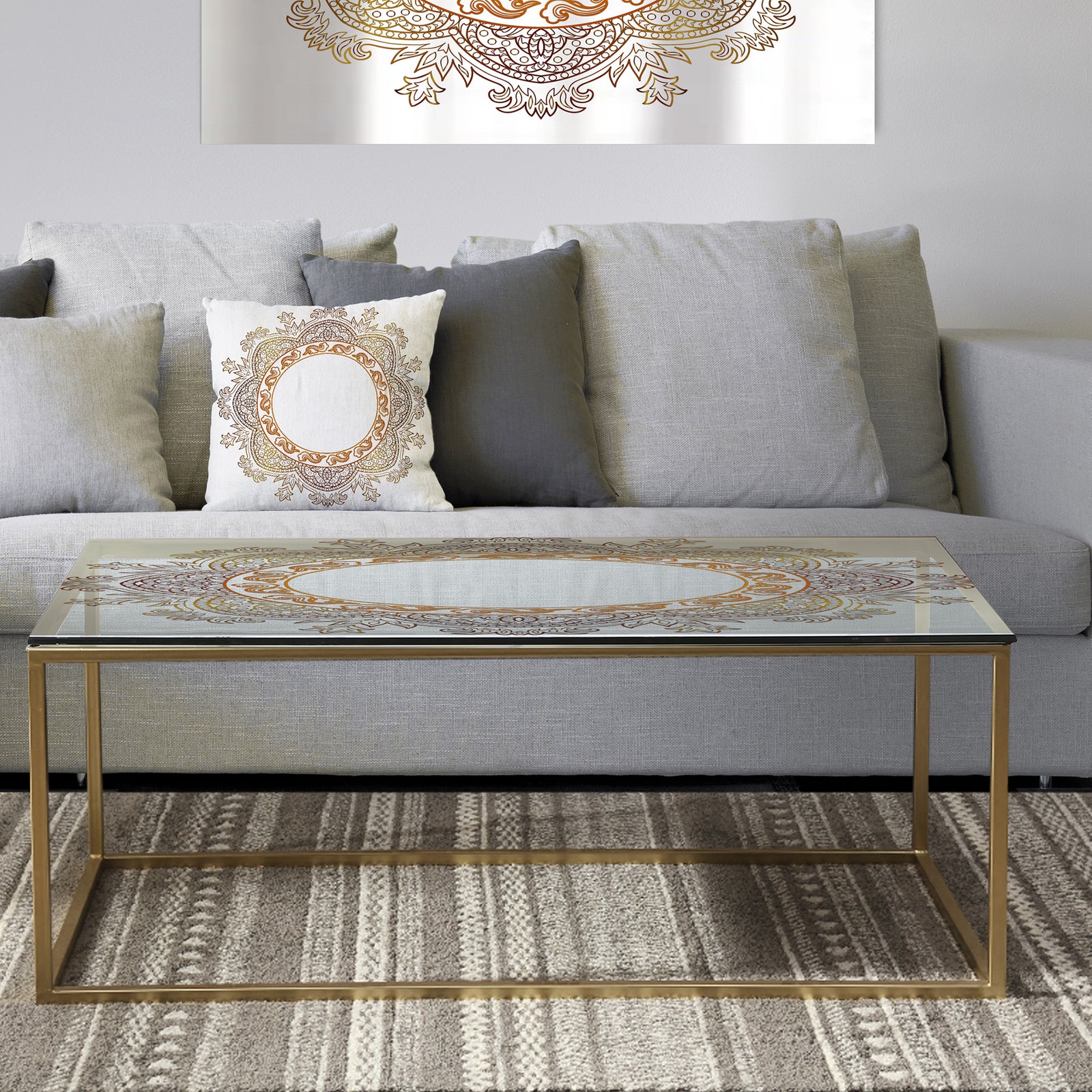 Buddha Madala Purple and Orange - Metal Traditional Coffee Table