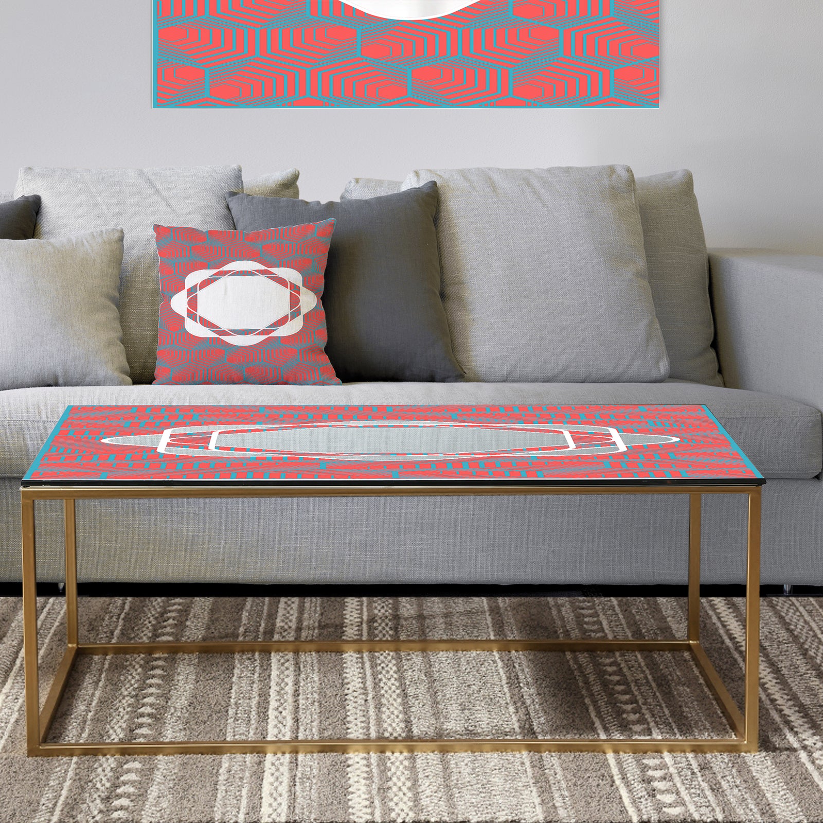 Pink and Blue Lines - Metal Modern Coffee Table