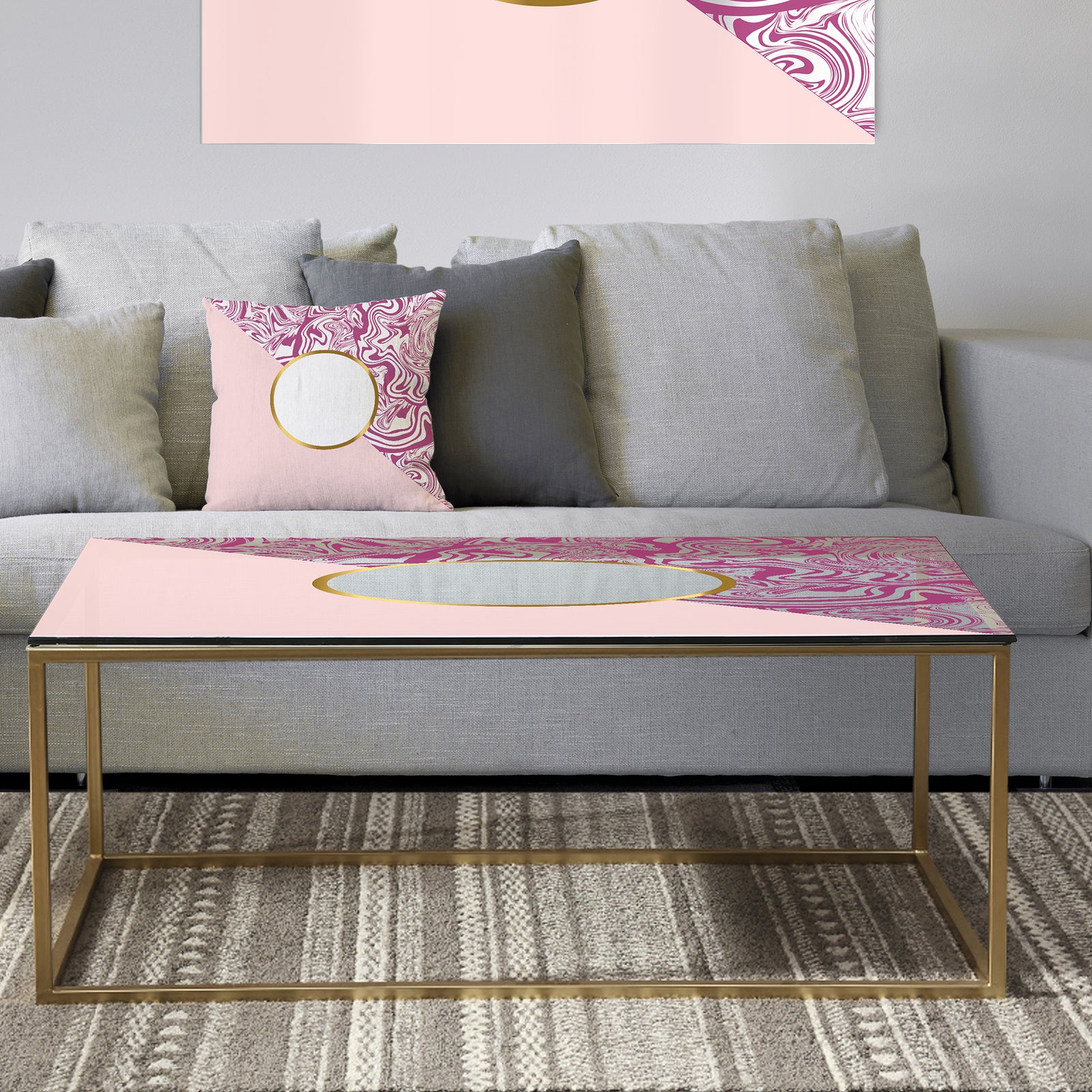 Marbled Pink Marble 1 - Metal Modern Coffee Table