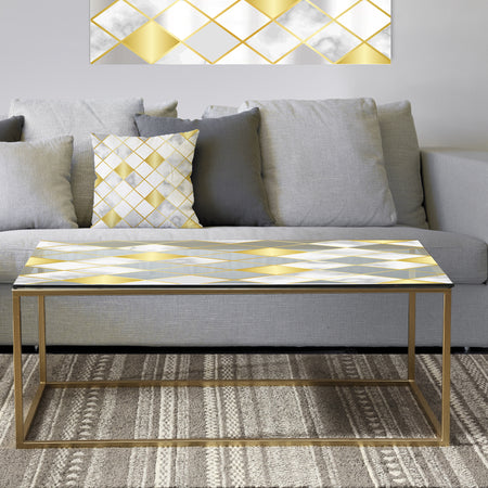 Marble Luxury Geometric Pattern - Metal Modern Coffee Table