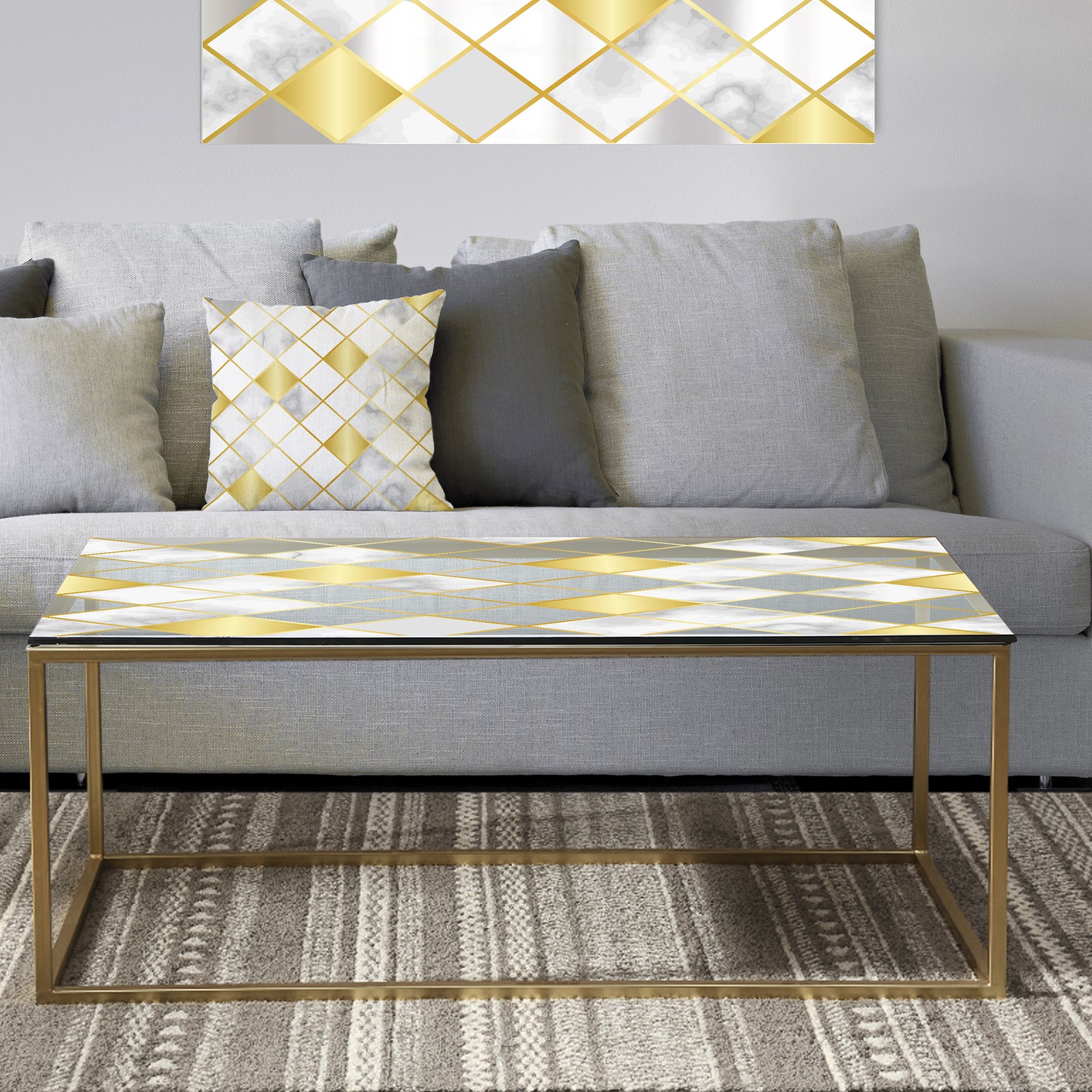 Marble Luxury Geometric Pattern - Metal Modern Coffee Table