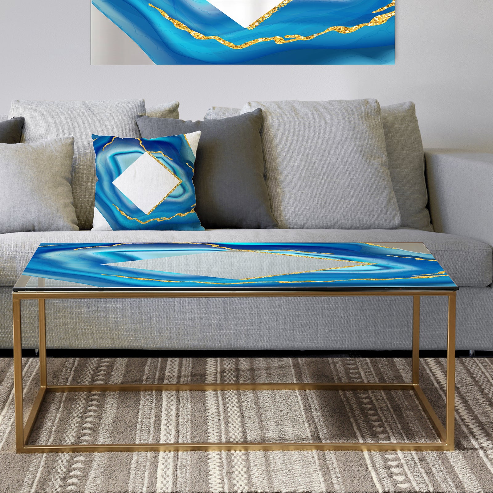 Marbled Blue 1 - Metal Glam Coffee Table