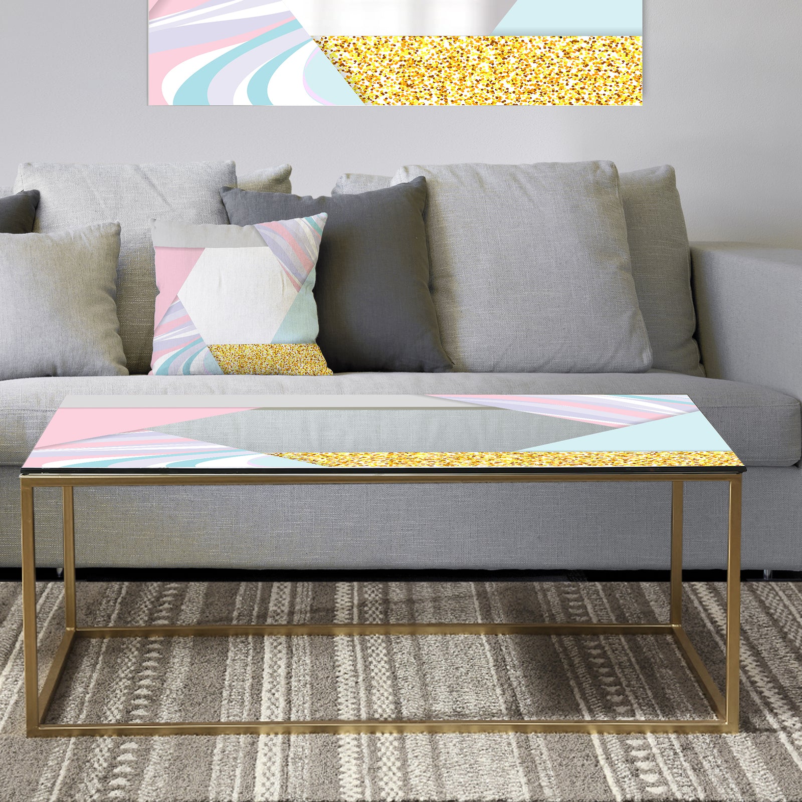 Marbled Pink Marble 2 - Metal Modern Coffee Table