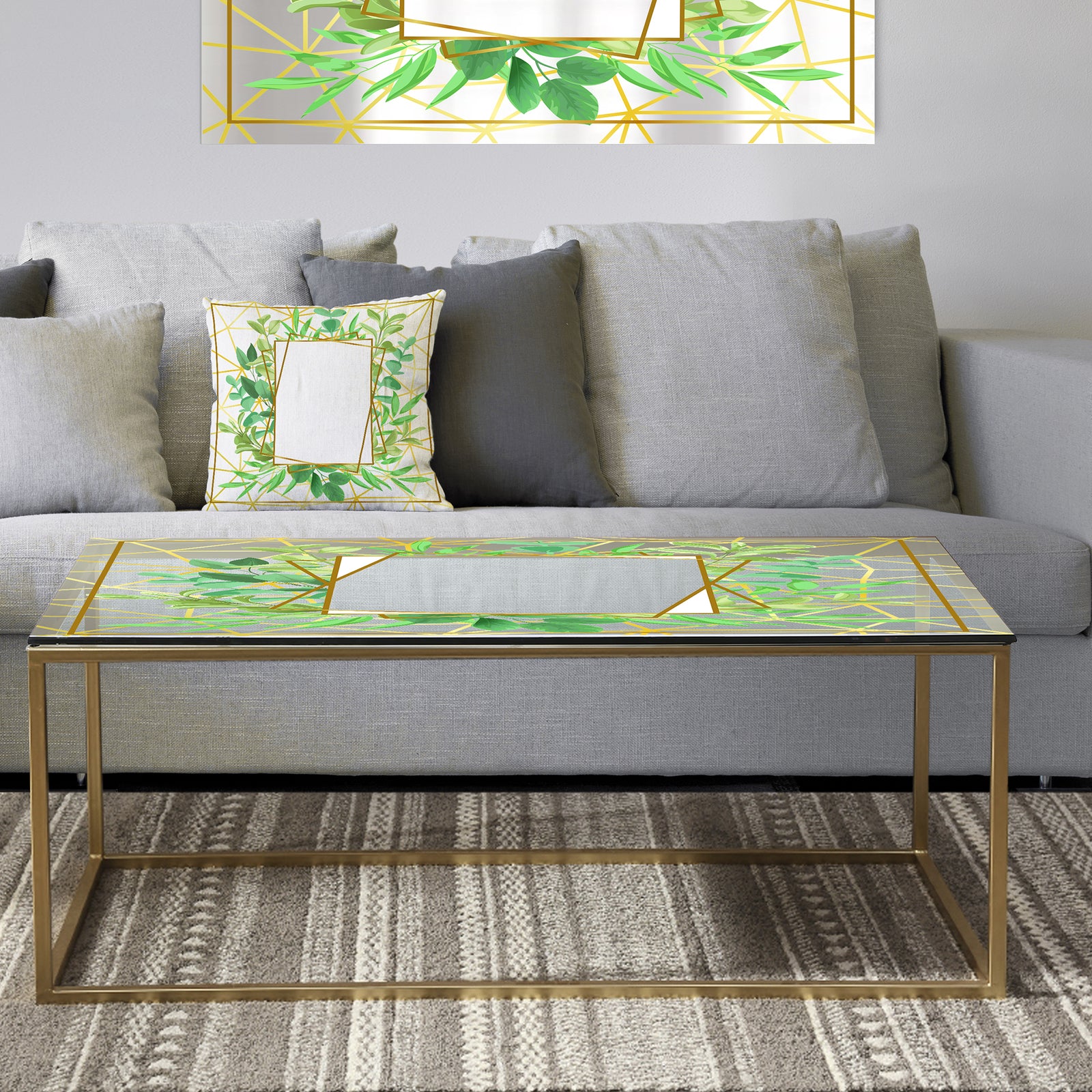 Efflorescent Gold Green 5 - Metal Traditional Coffee Table
