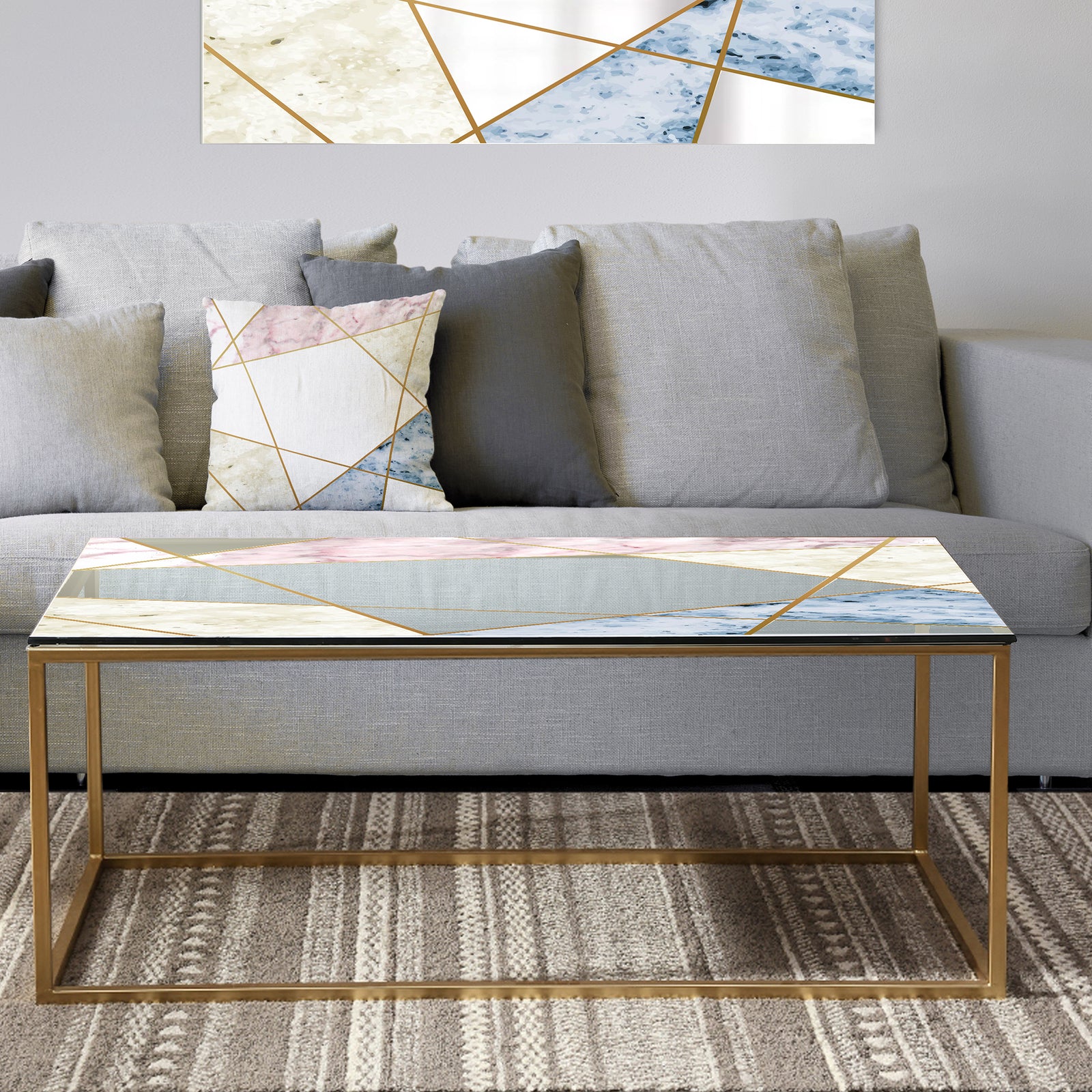 Marbled Diamond 3 - Metal Mid-Century Modern Coffee Table