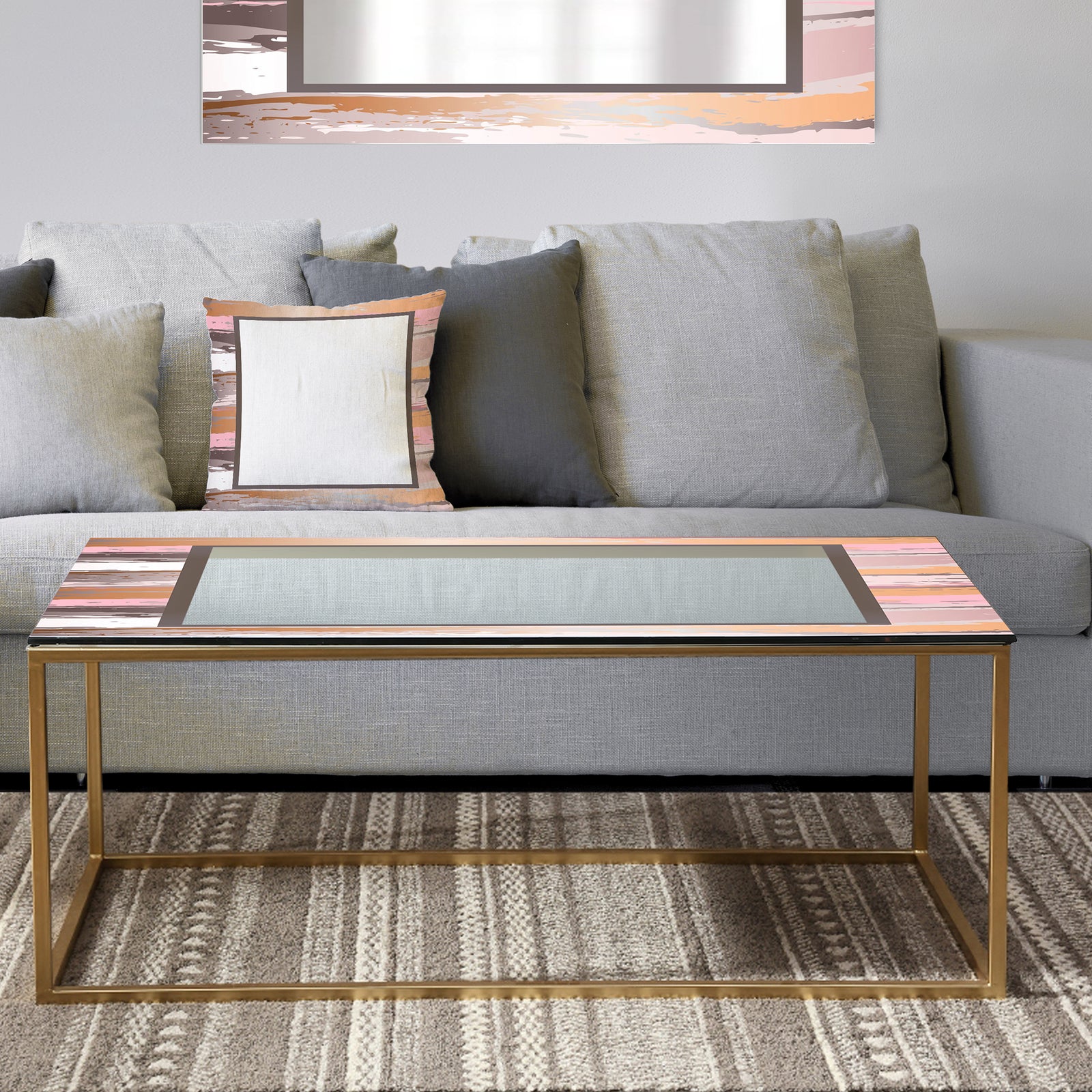 Gold and Pink Frame - Metal Mid-Century Modern Coffee Table