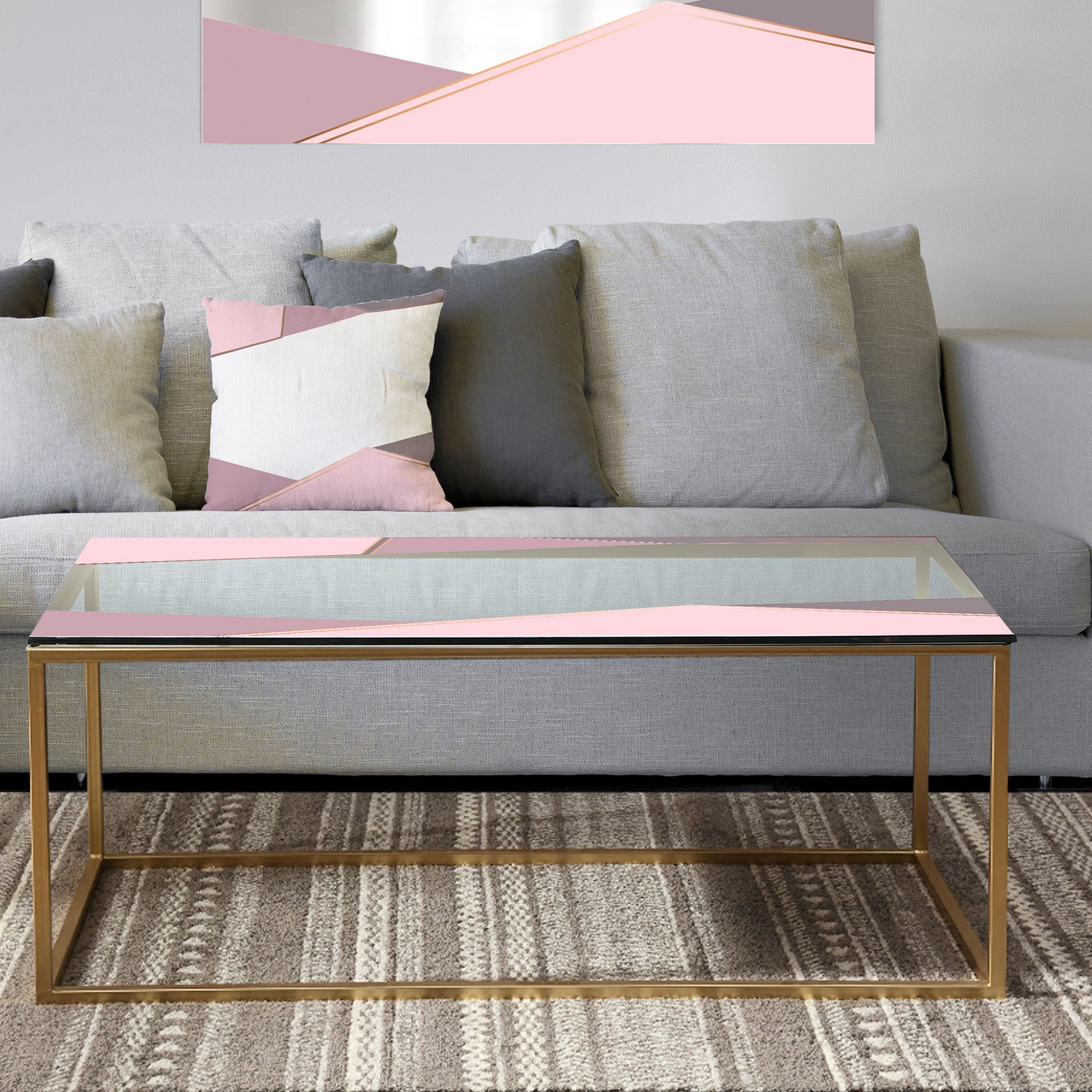 Gray Lavendar Triangles - Metal Glam Coffee Table