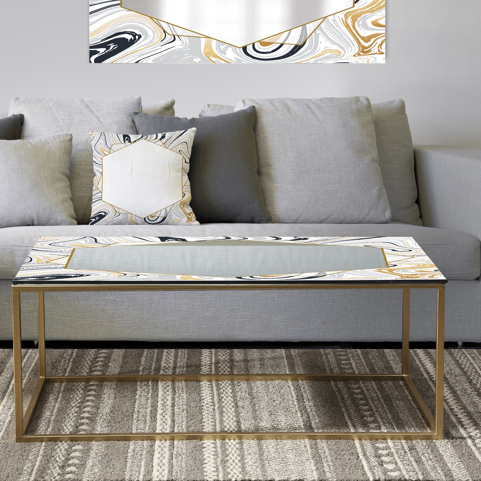 Marbled Diamond 16 - Metal Traditional Coffee Table