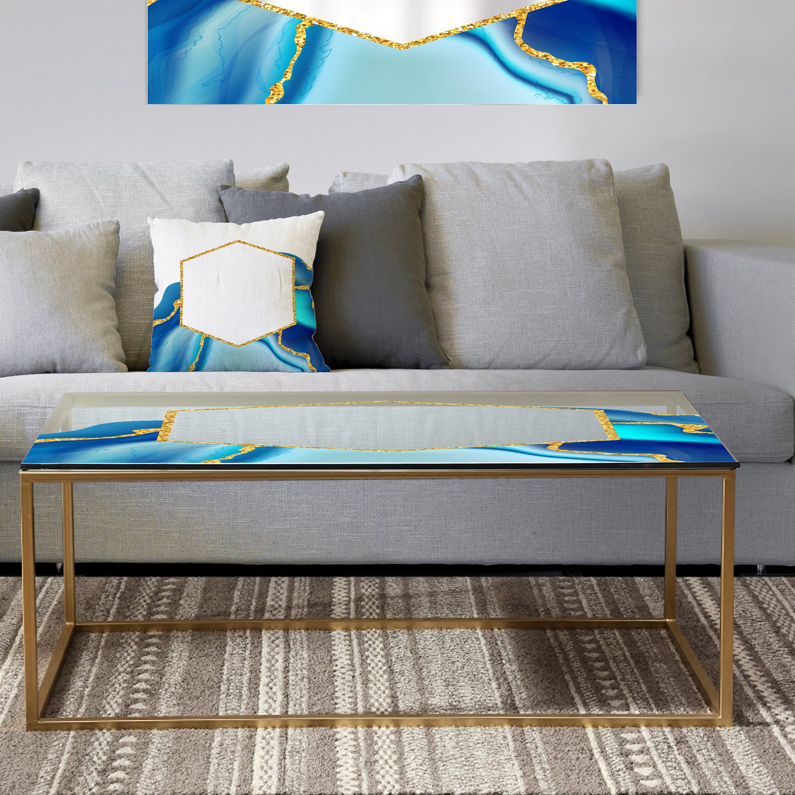 Marbled Blue 3 - Metal Glam Coffee Table
