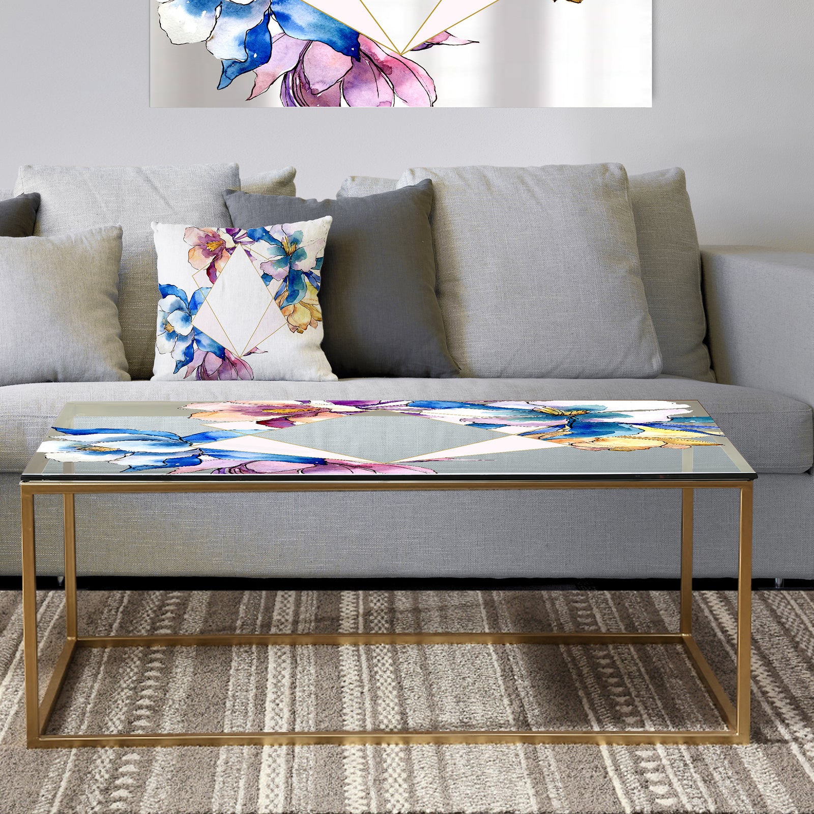 Efflorescent Gold Blue 1 - Metal Traditional Coffee Table