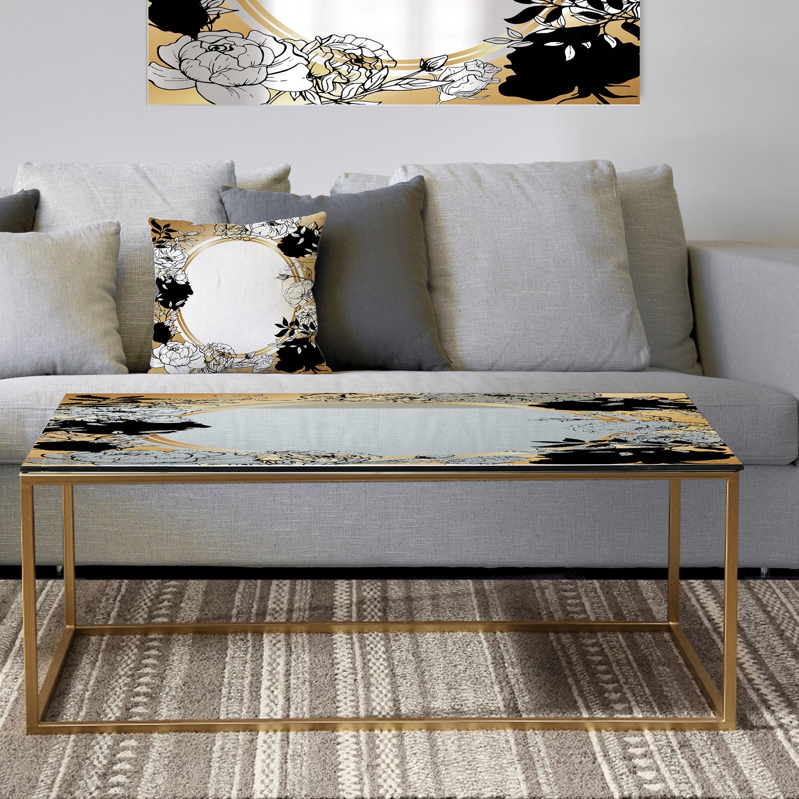 Gold Botanical Obsidian 5 - Metal Glam Coffee Table