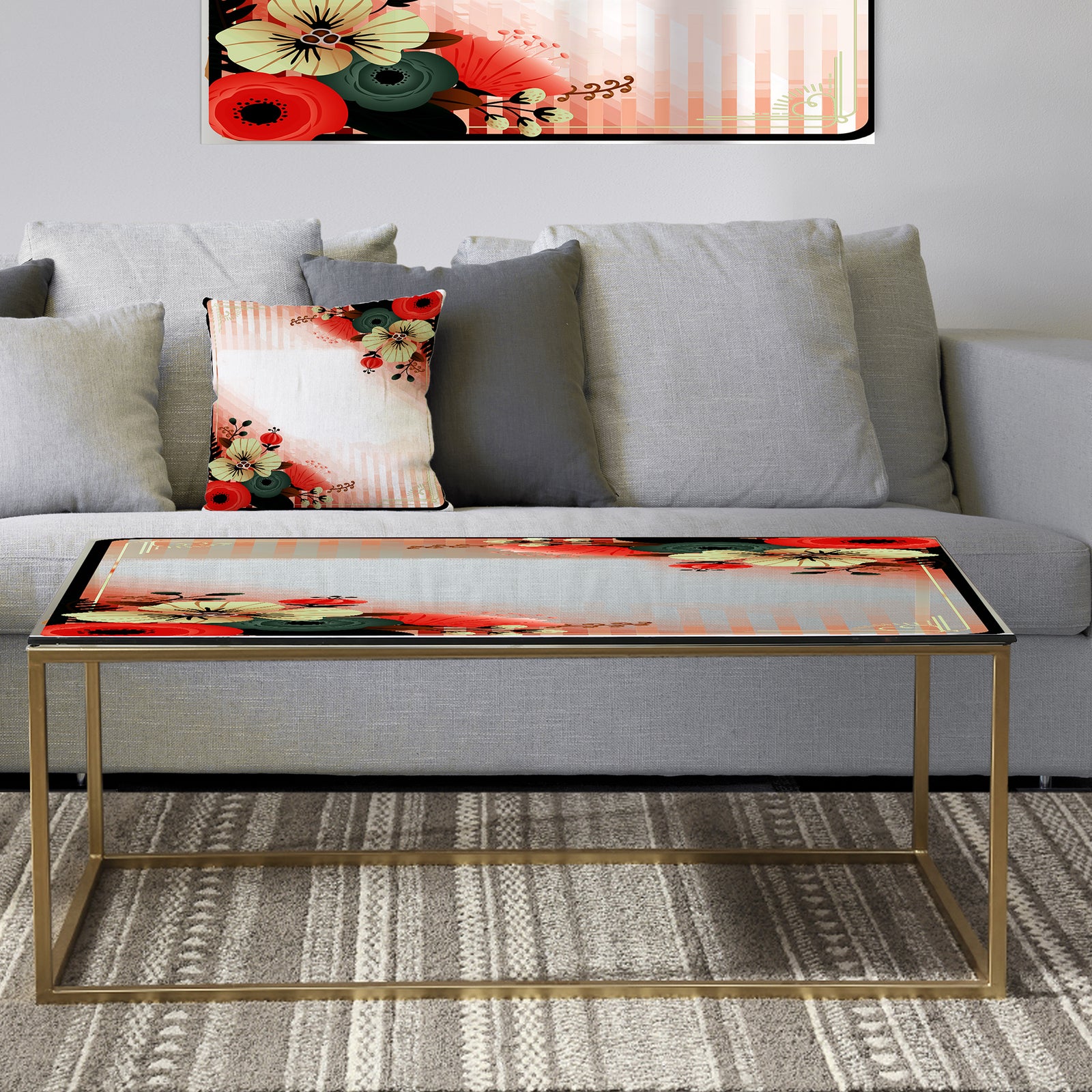 Floral Poloroid - Metal Traditional Coffee Table