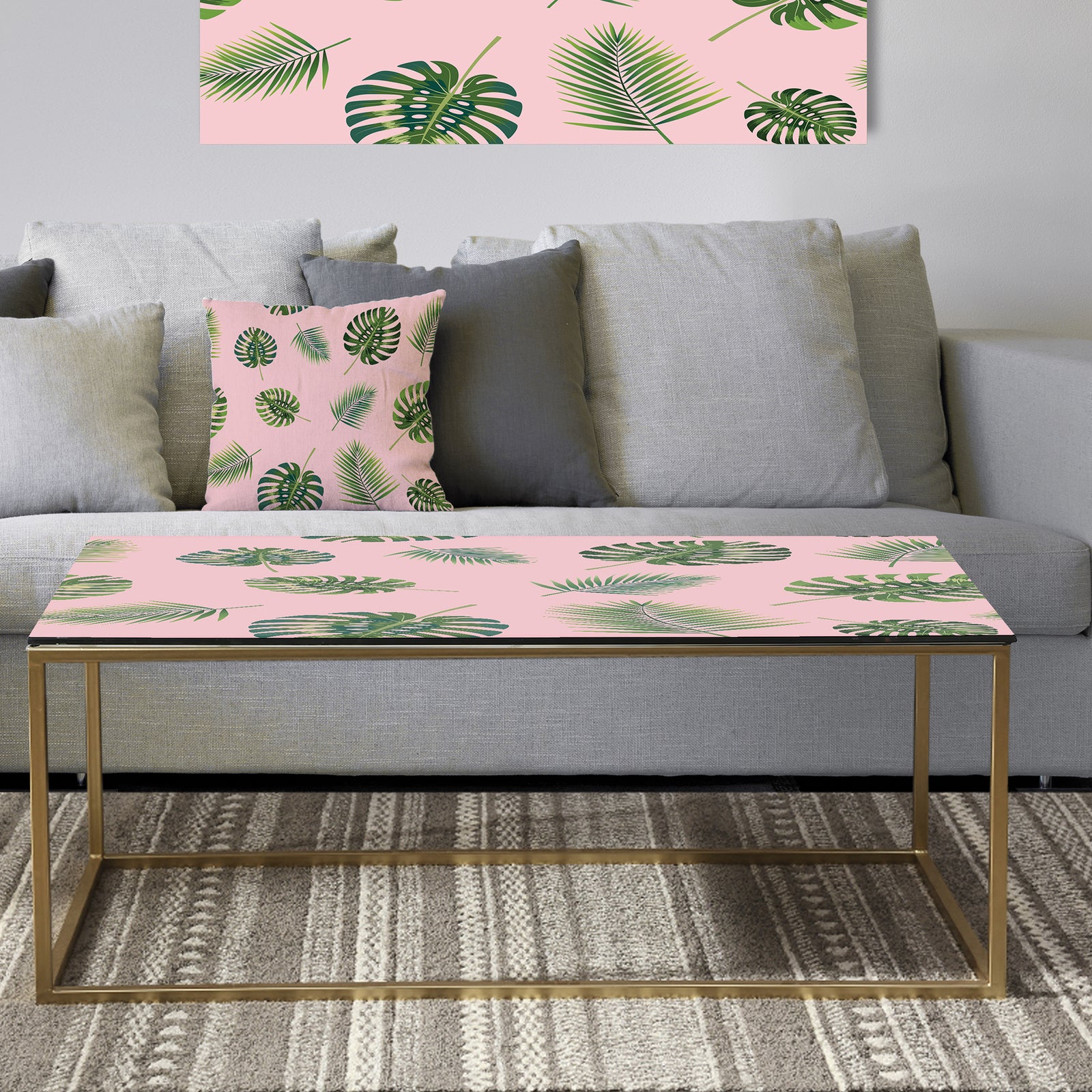 Palm Tropical leaves pattern. - Metal Glam Coffee Table