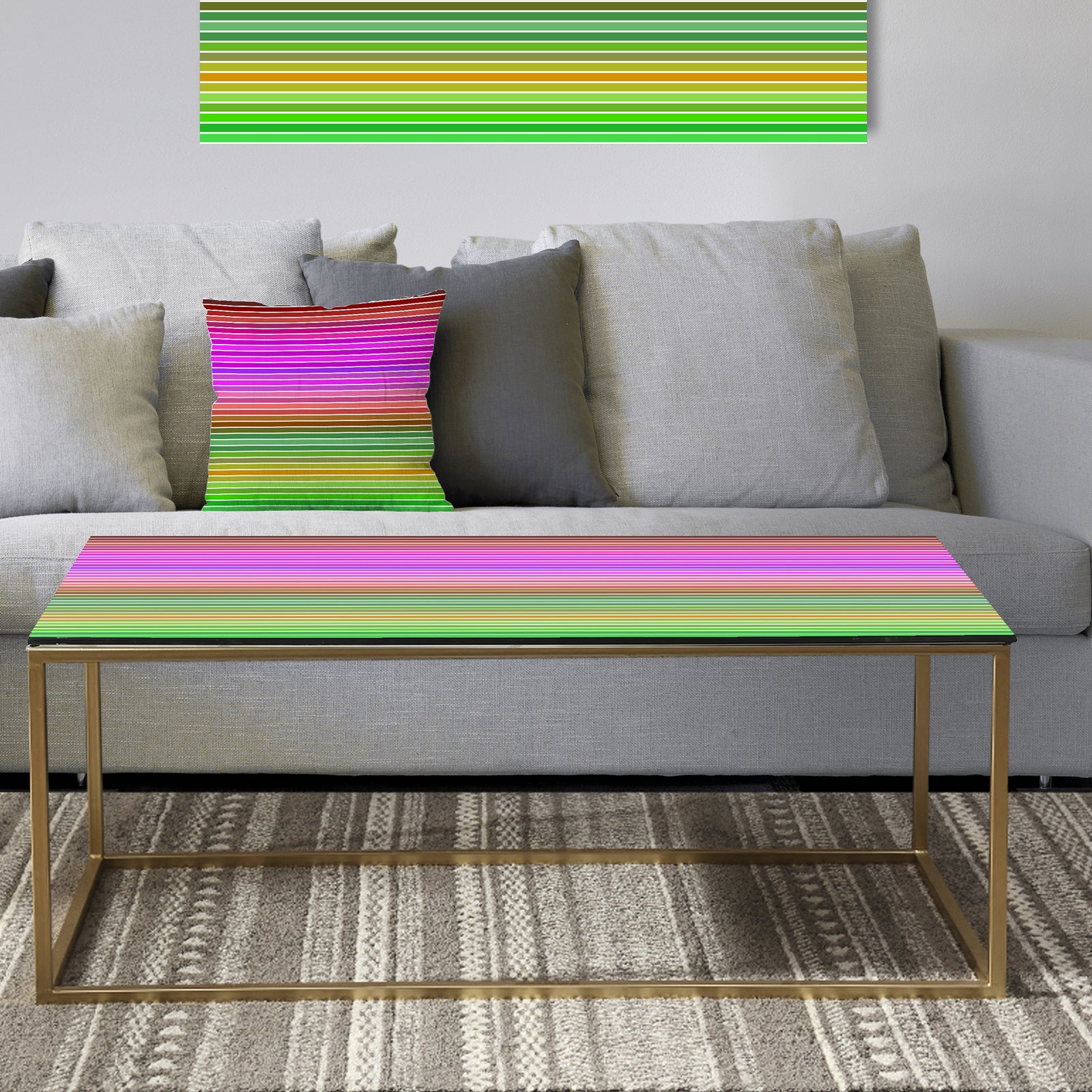 Horizontal Retro Geometrical Pattern II - Metal Glam Coffee Table