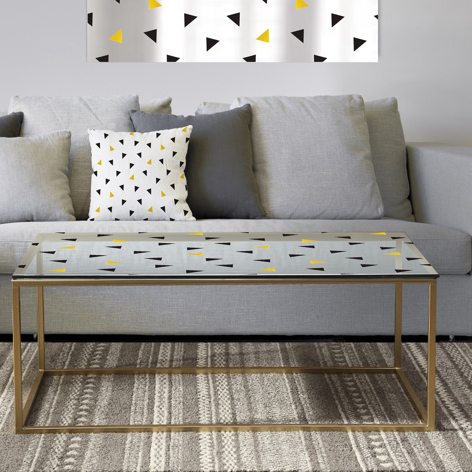 Trendy Black and Gold Triangular Pattern - Metal Glam Coffee Table