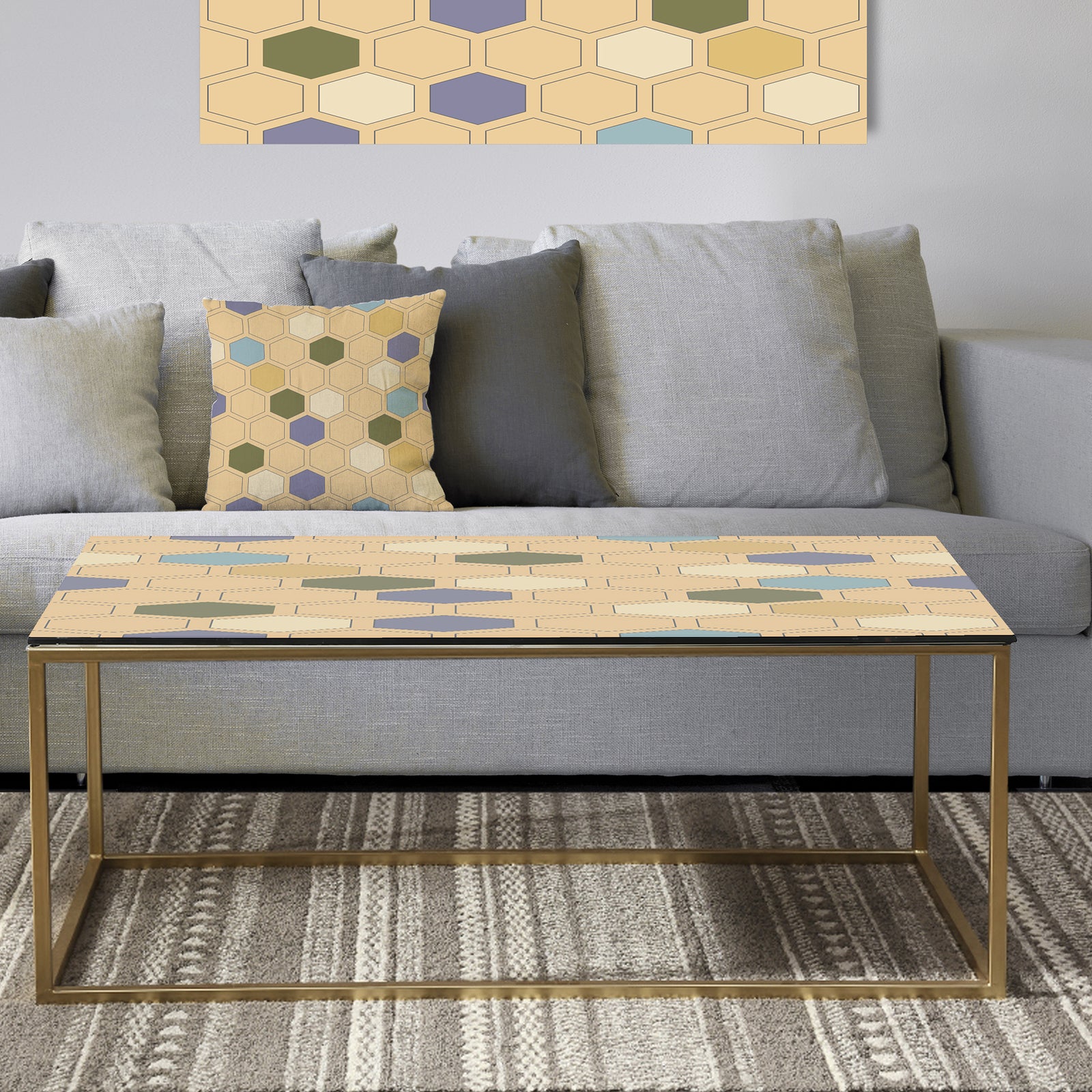 Retro Hexagon PatternX - Metal Glam Coffee Table