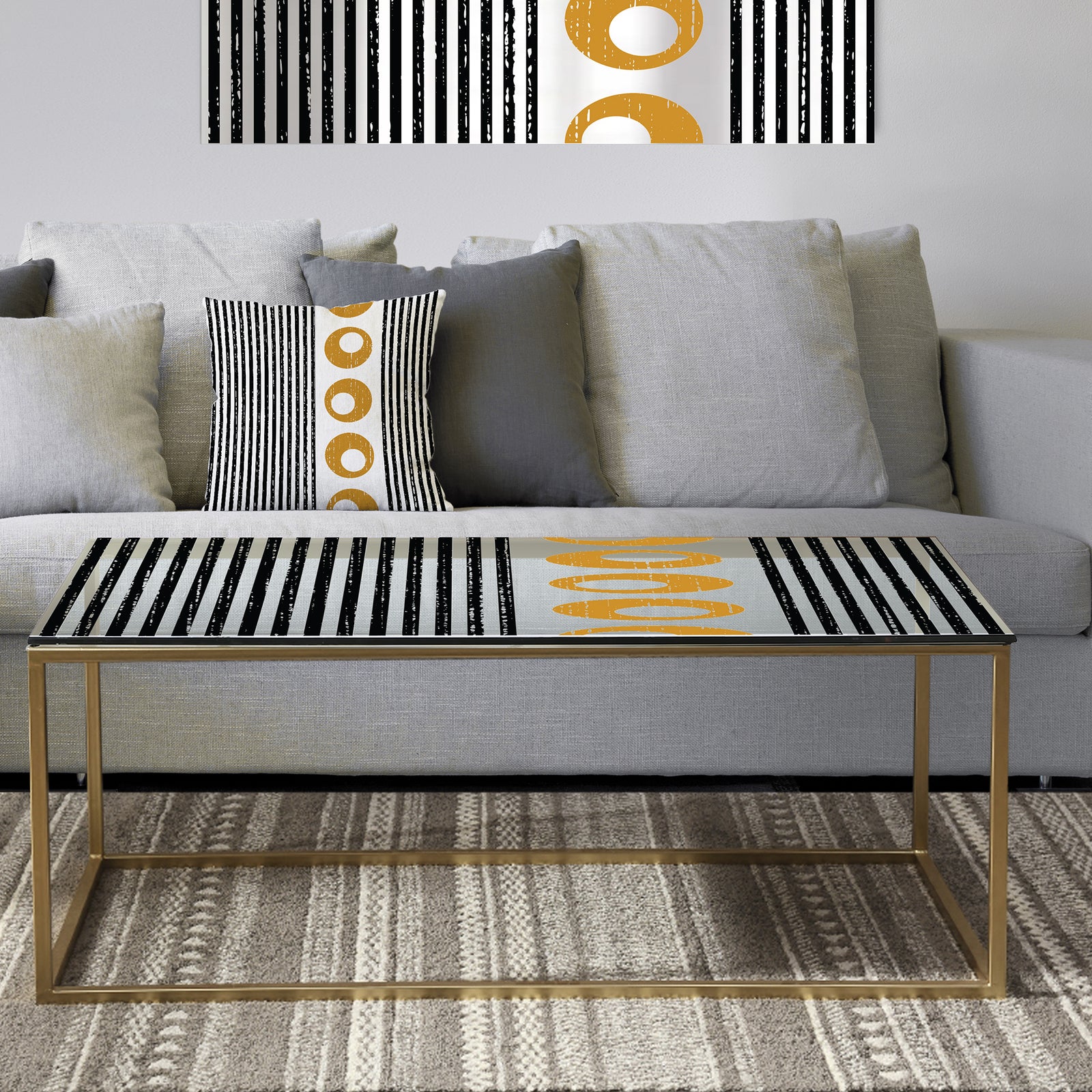 Vertical Retro Geometrical Pattern I - Metal Glam Coffee Table