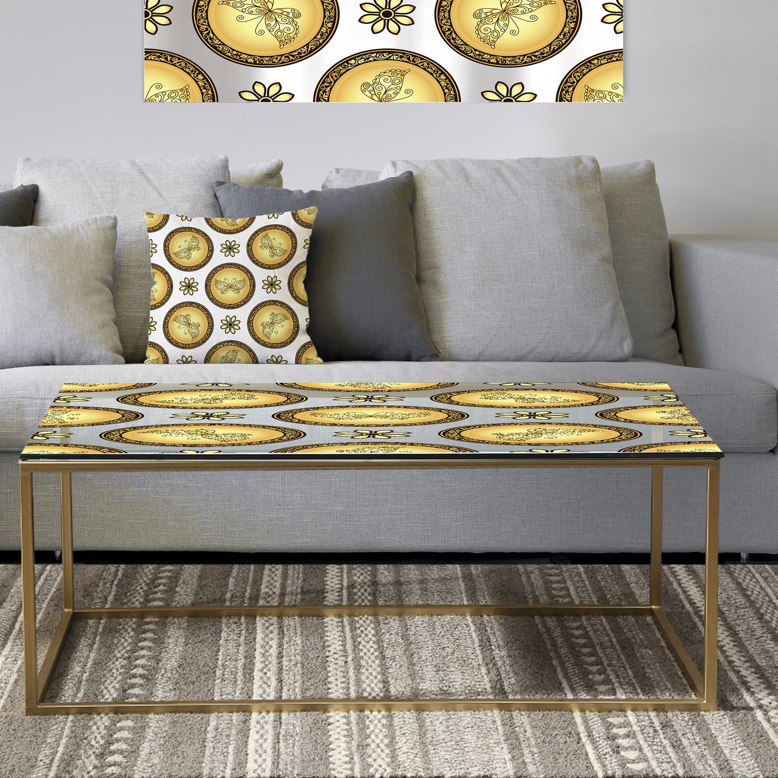 Gold and browne pattern with gradient vintage circles - Metal Glam Coffee Table