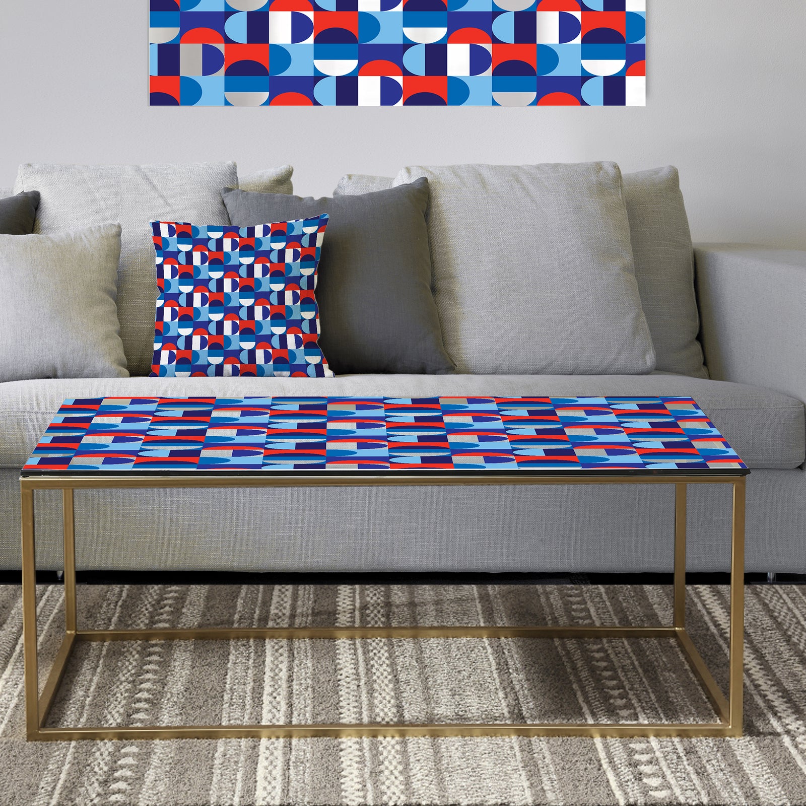Blue, Red & White Polka Dots - Metal Glam Coffee Table