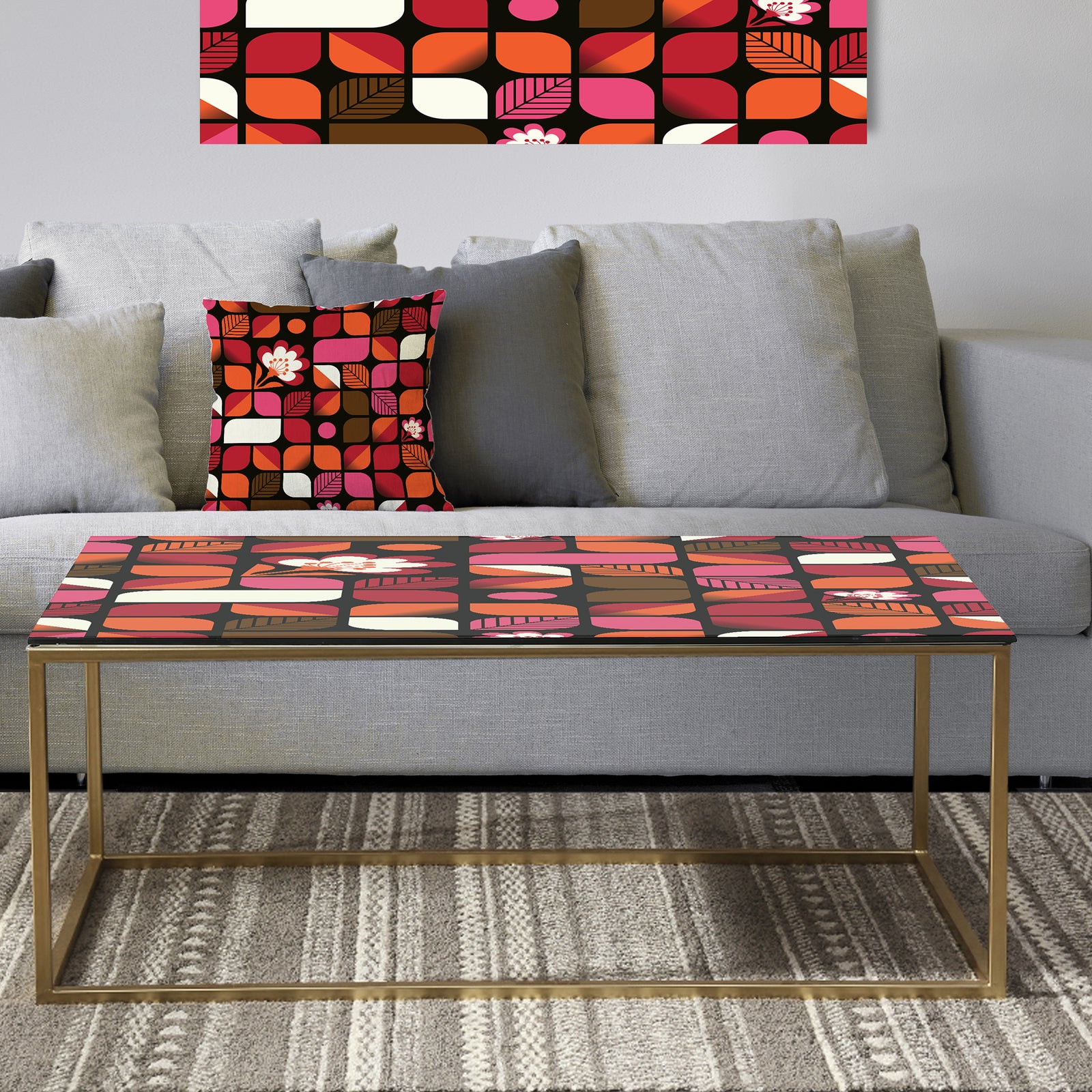 Geometric Retro Flower Design I - Metal Glam Coffee Table