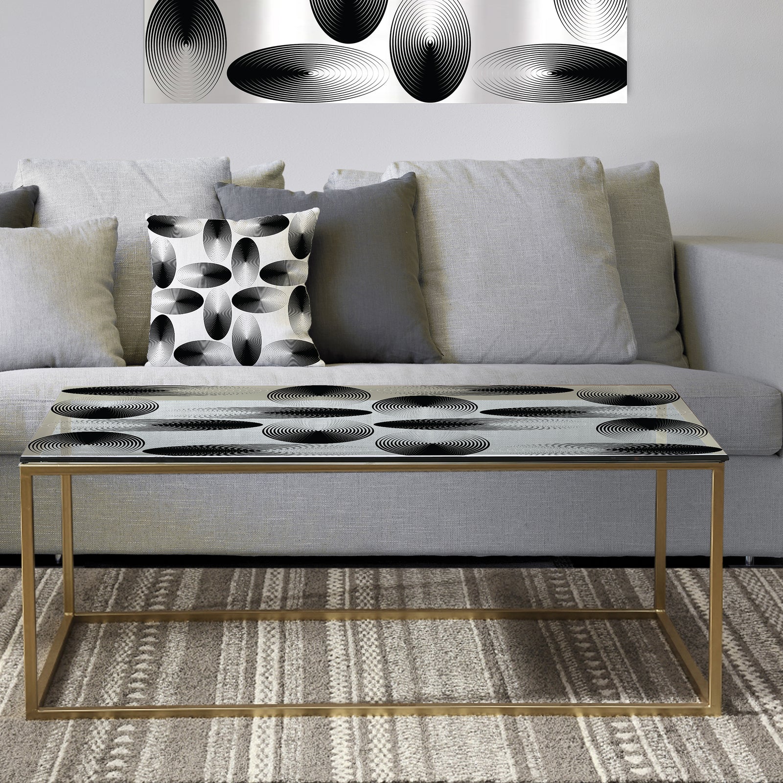 Retro Geometrical Abstract Pattern IV - Metal Glam Coffee Table