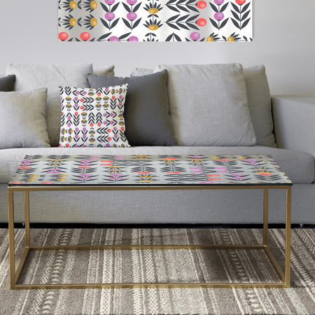 Retro Abstract Floral Design XI - Metal Traditional Coffee Table