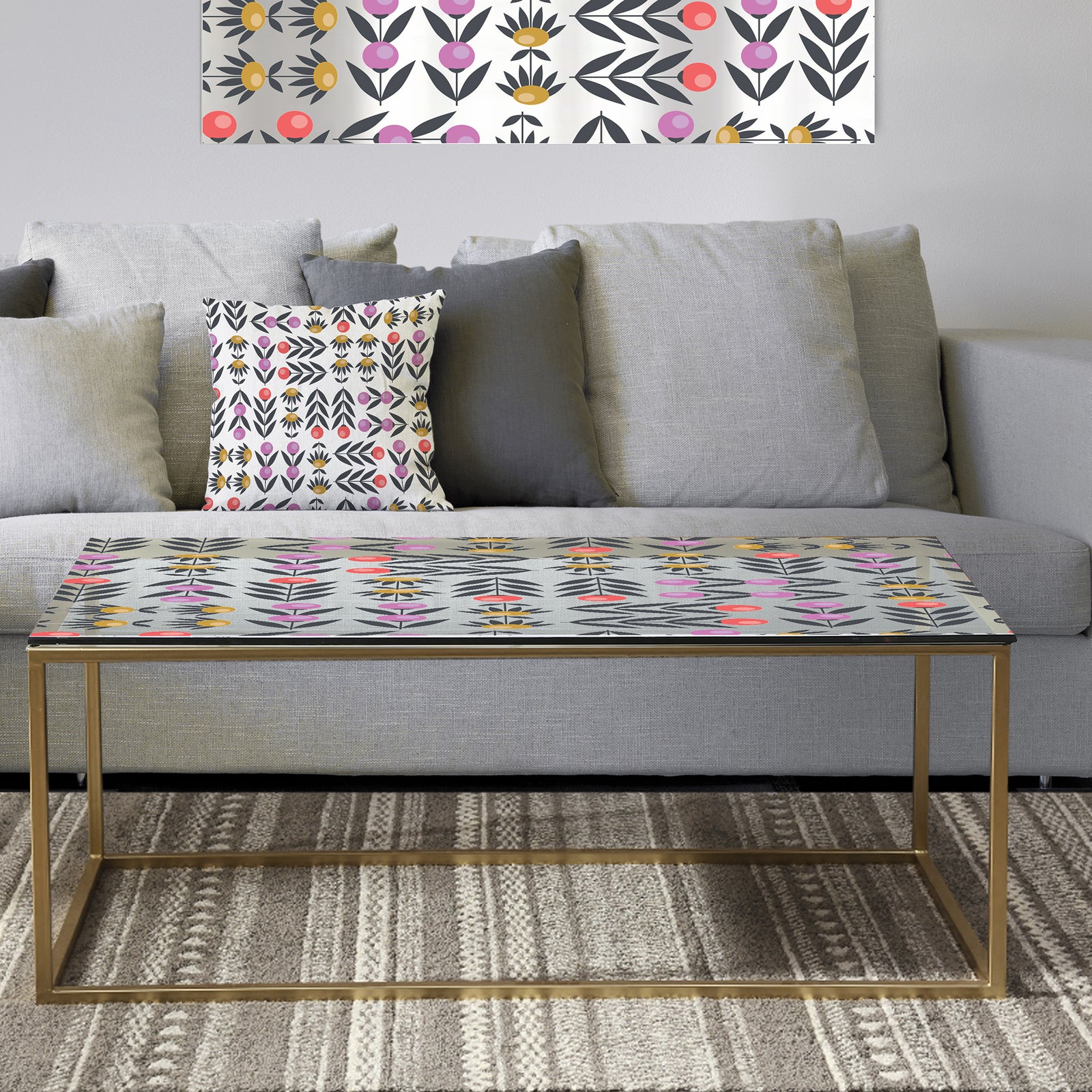 Retro Abstract Floral Design XI - Metal Traditional Coffee Table