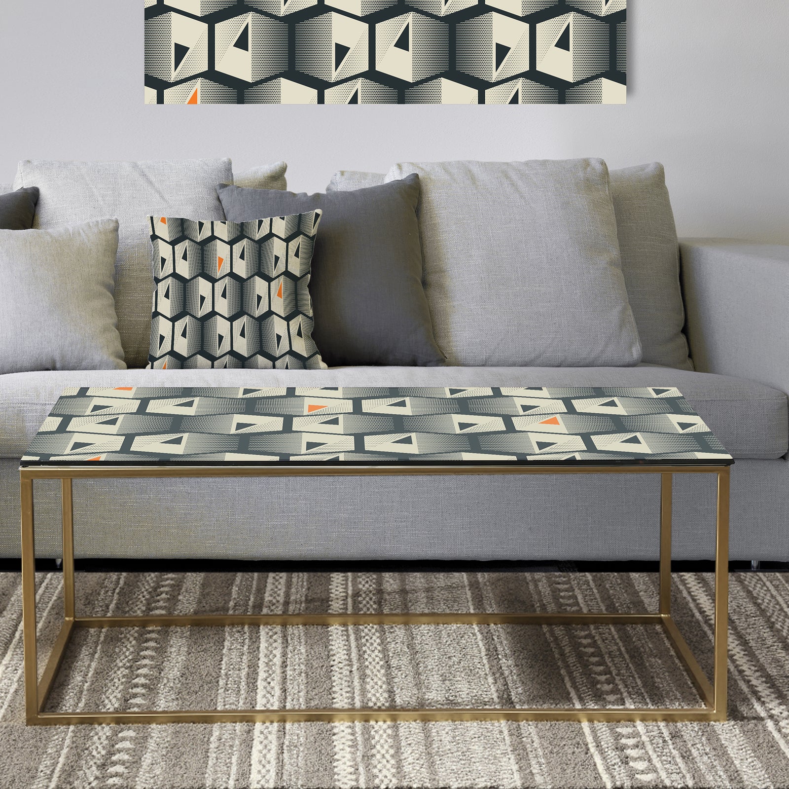 Abstract Retro Triangular Geometrics - Metal Glam Coffee Table