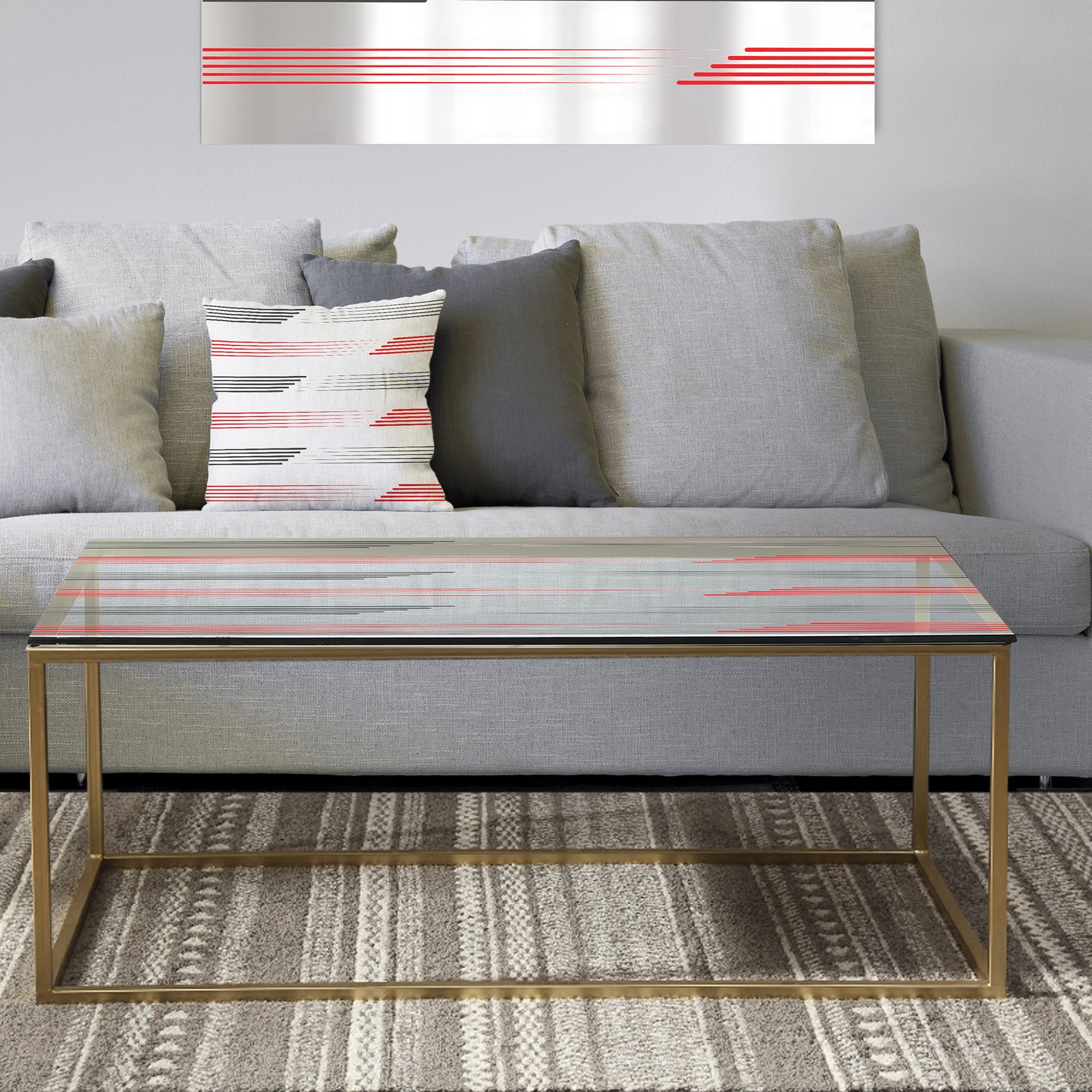 Horizontal Retro Geometrical Pattern I - Metal Vintage Coffee Table
