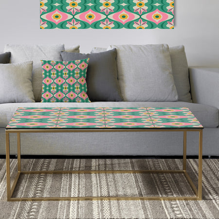retro pattern with flowers and leaves - Metal Glam Coffee Table